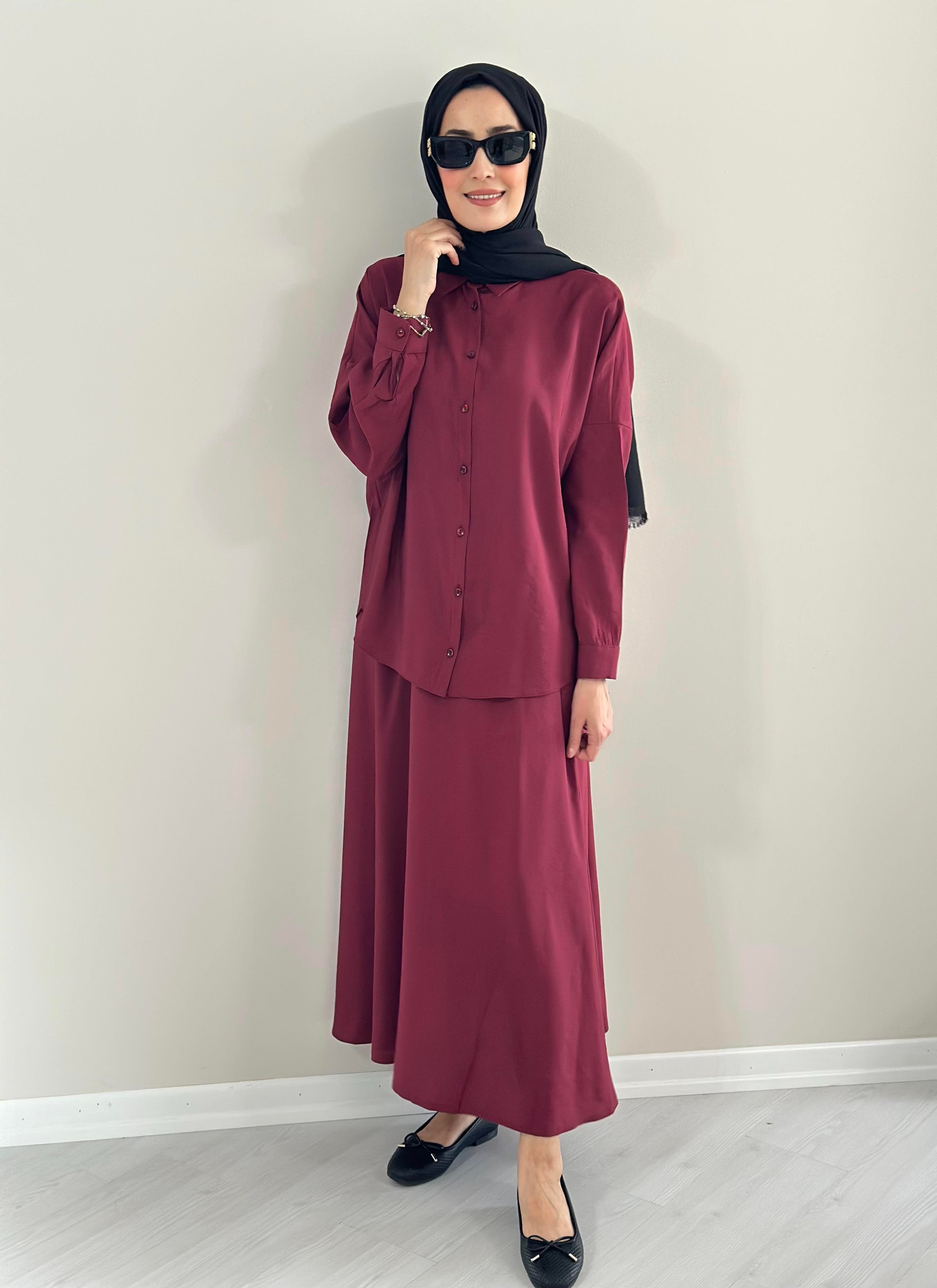 Milano Bordo   Gömlek  Etek  Takım