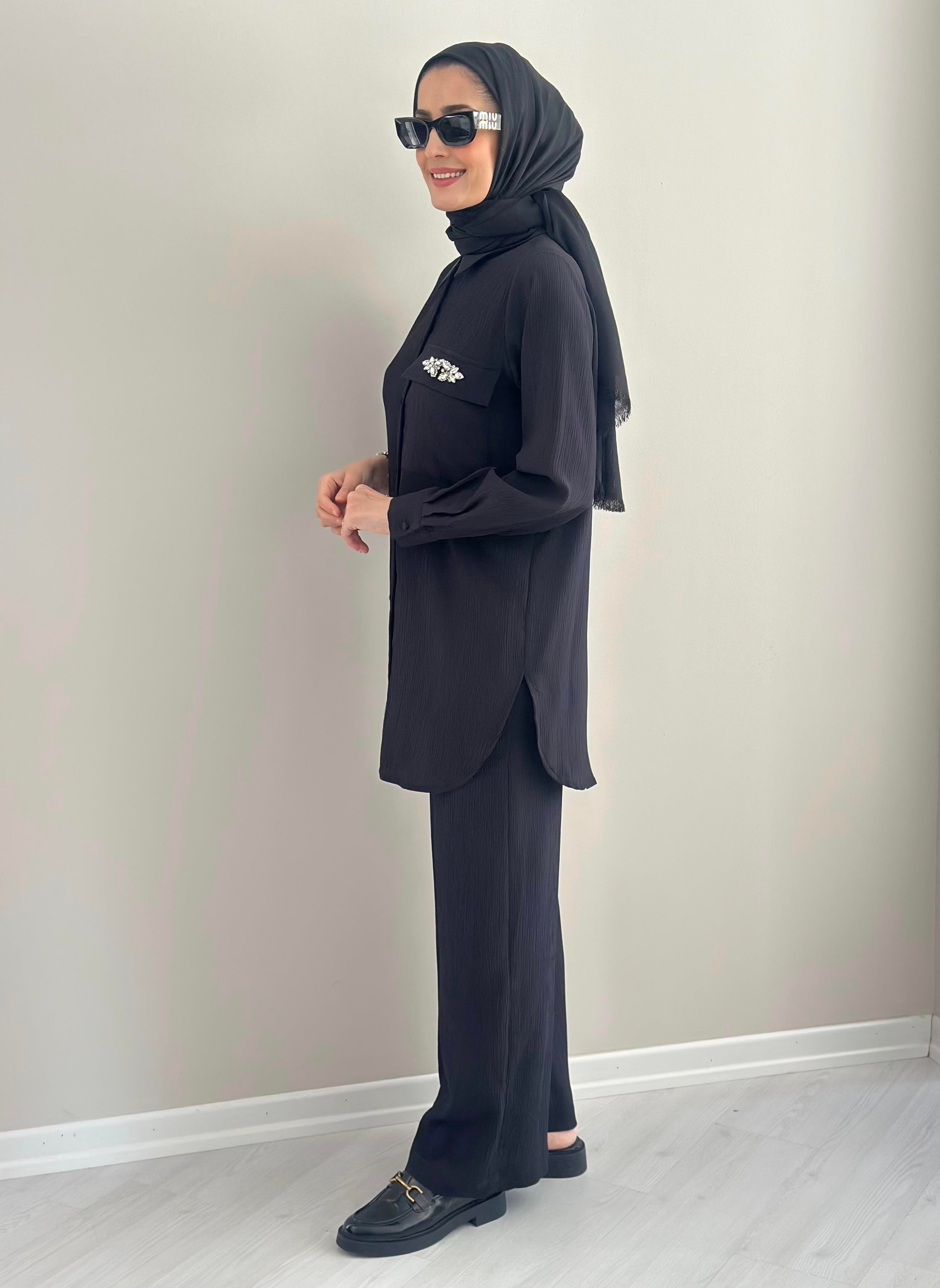 Porto Siyah Gömlek Pantolon Takım