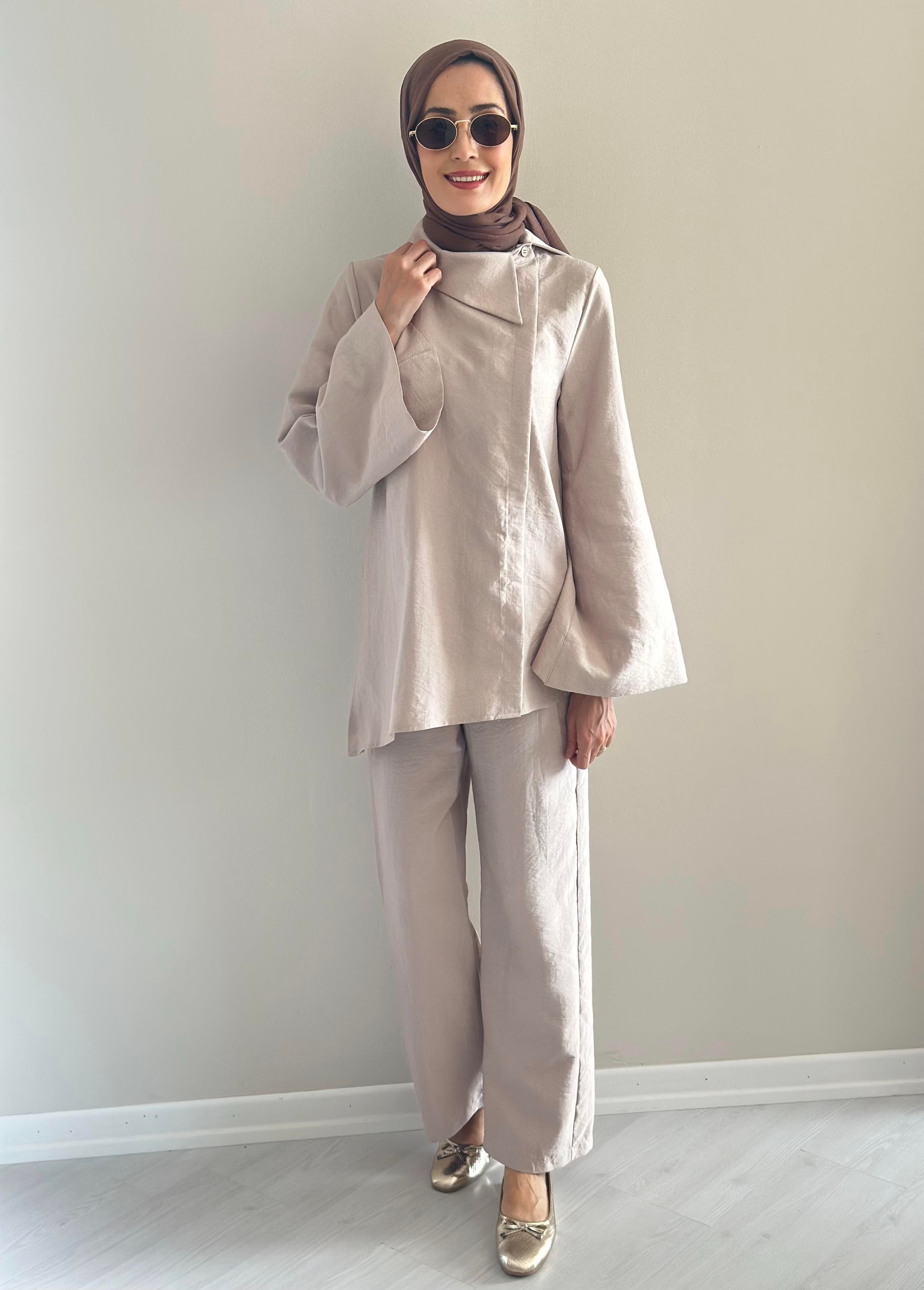 Sara  Bej Gömlek Pantolon Takım
