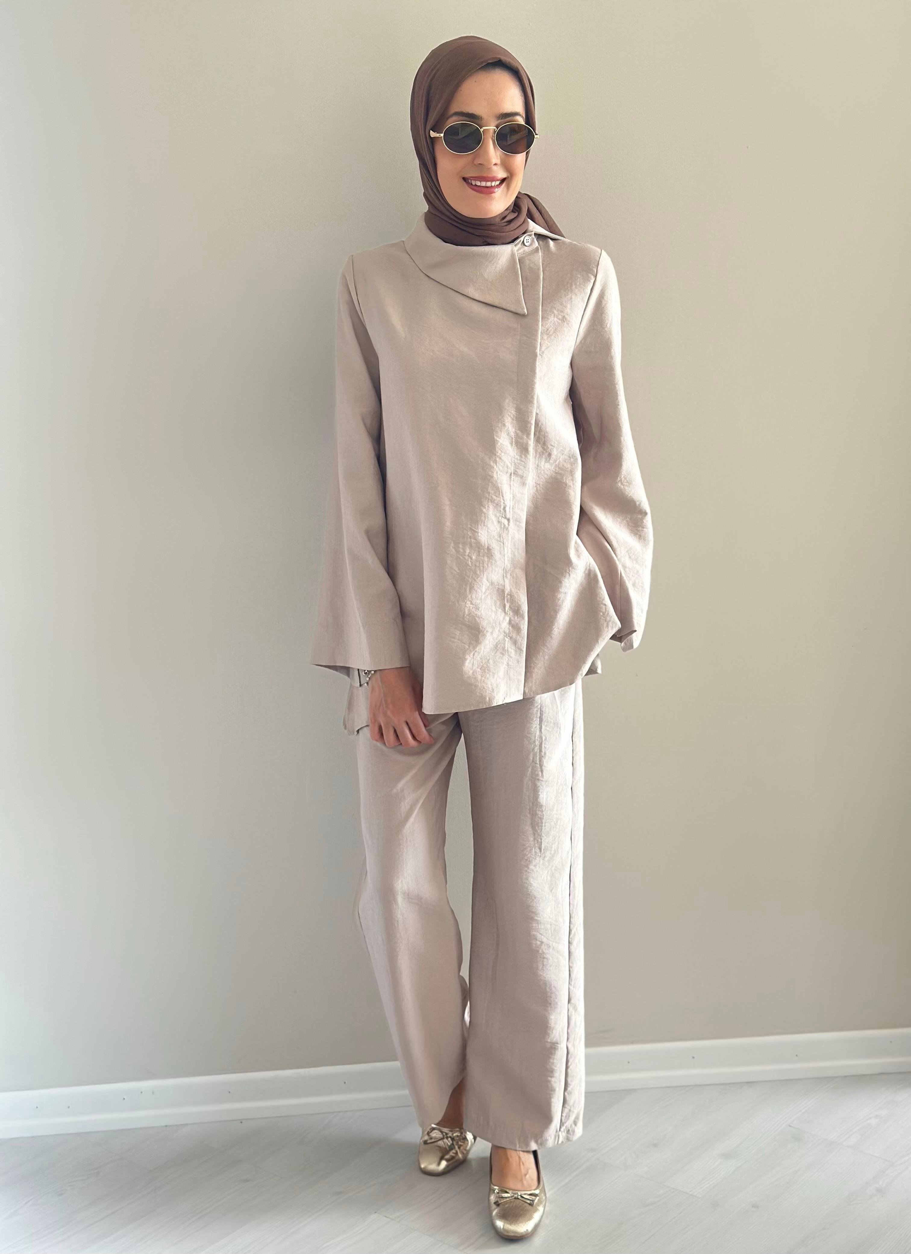 Sara  Bej Gömlek Pantolon Takım