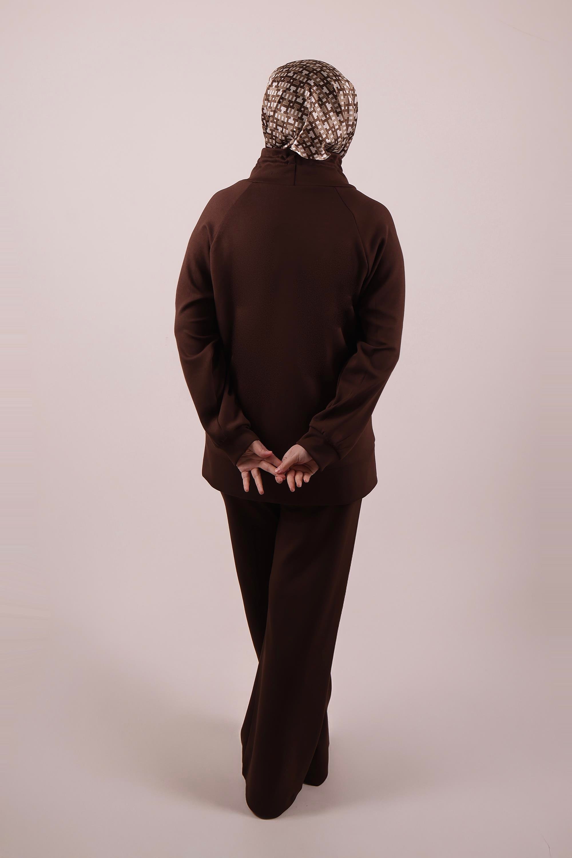 Silva Modal Likralı Kahverengi Eşofman Takımı