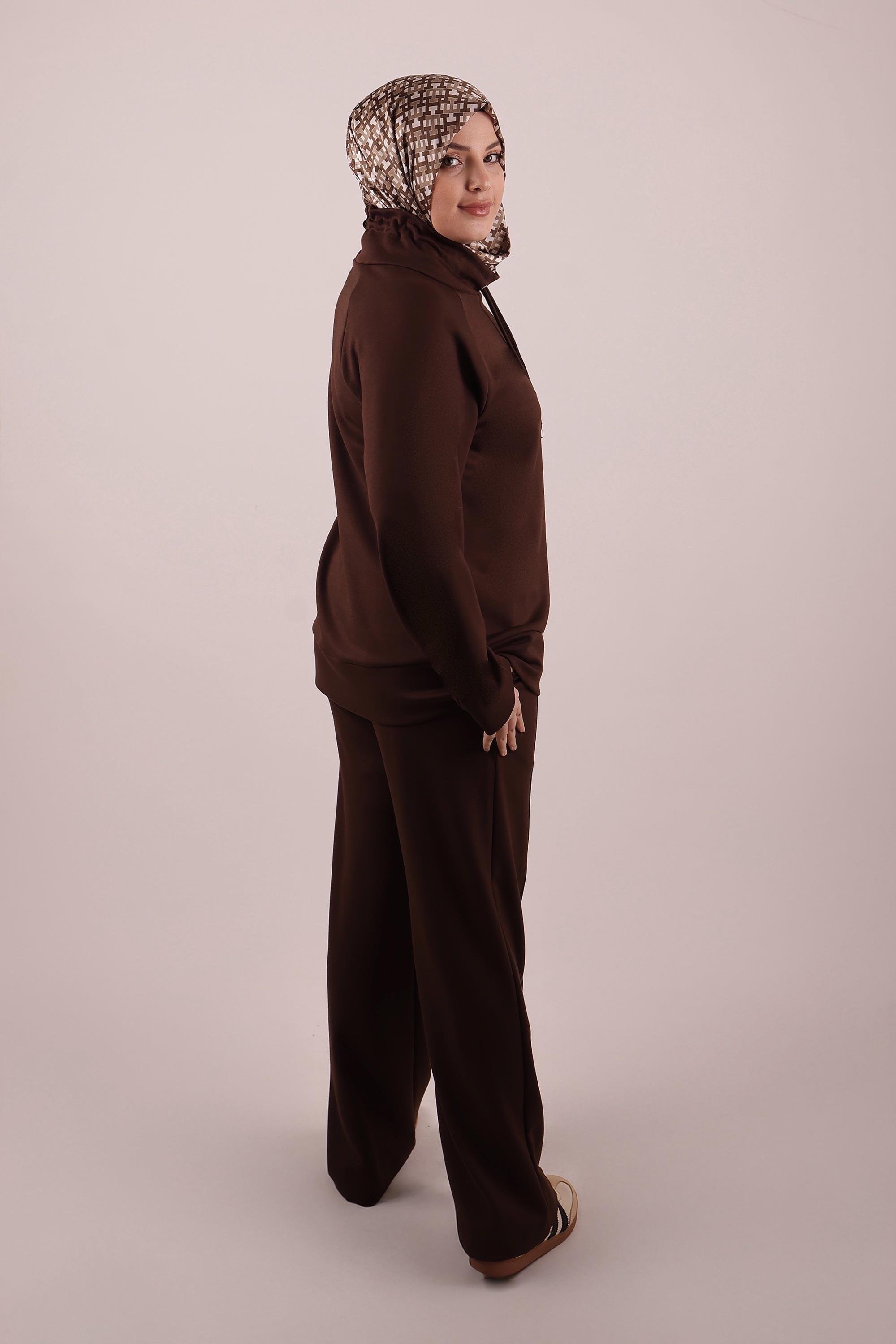 Silva Modal Likralı Kahverengi Eşofman Takımı