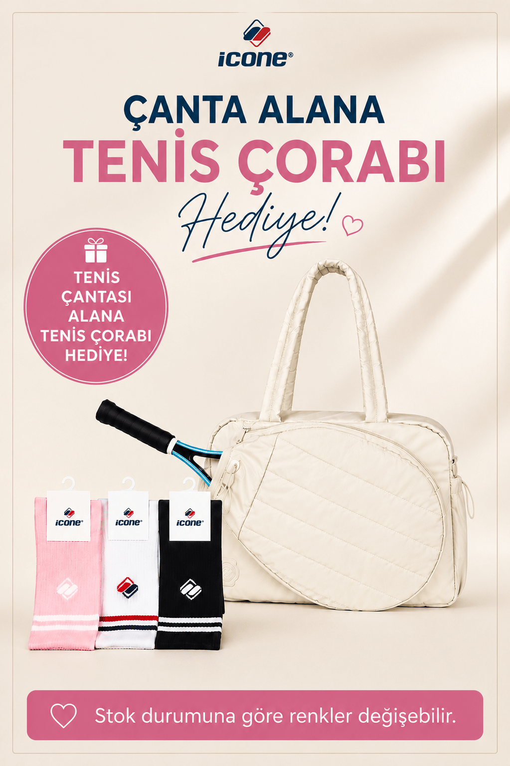 İcone Bag Paraşüt Kumaş Raket Gözlü Tenis Çantası, Spor Çantası Ve Tenis Çantası, Padel Çantası BEJ