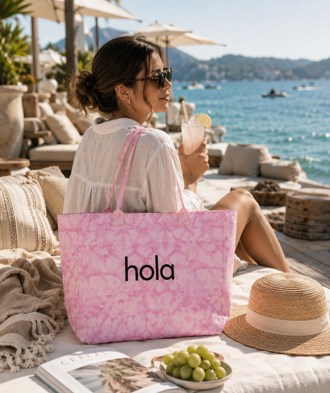 Icone Mavi Degrade Baskılı Kanvas Omuz Çantası, Degrade Plaj Çantası, Plaj Çantası, Beach Bag