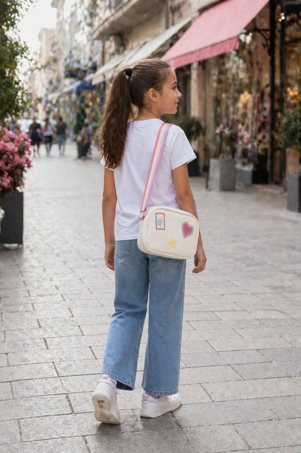 Kız Çocuk Omuz Çantası, Denim İşlemeli Kız Çocuk Çantası, Kot Çocuk Çanta
