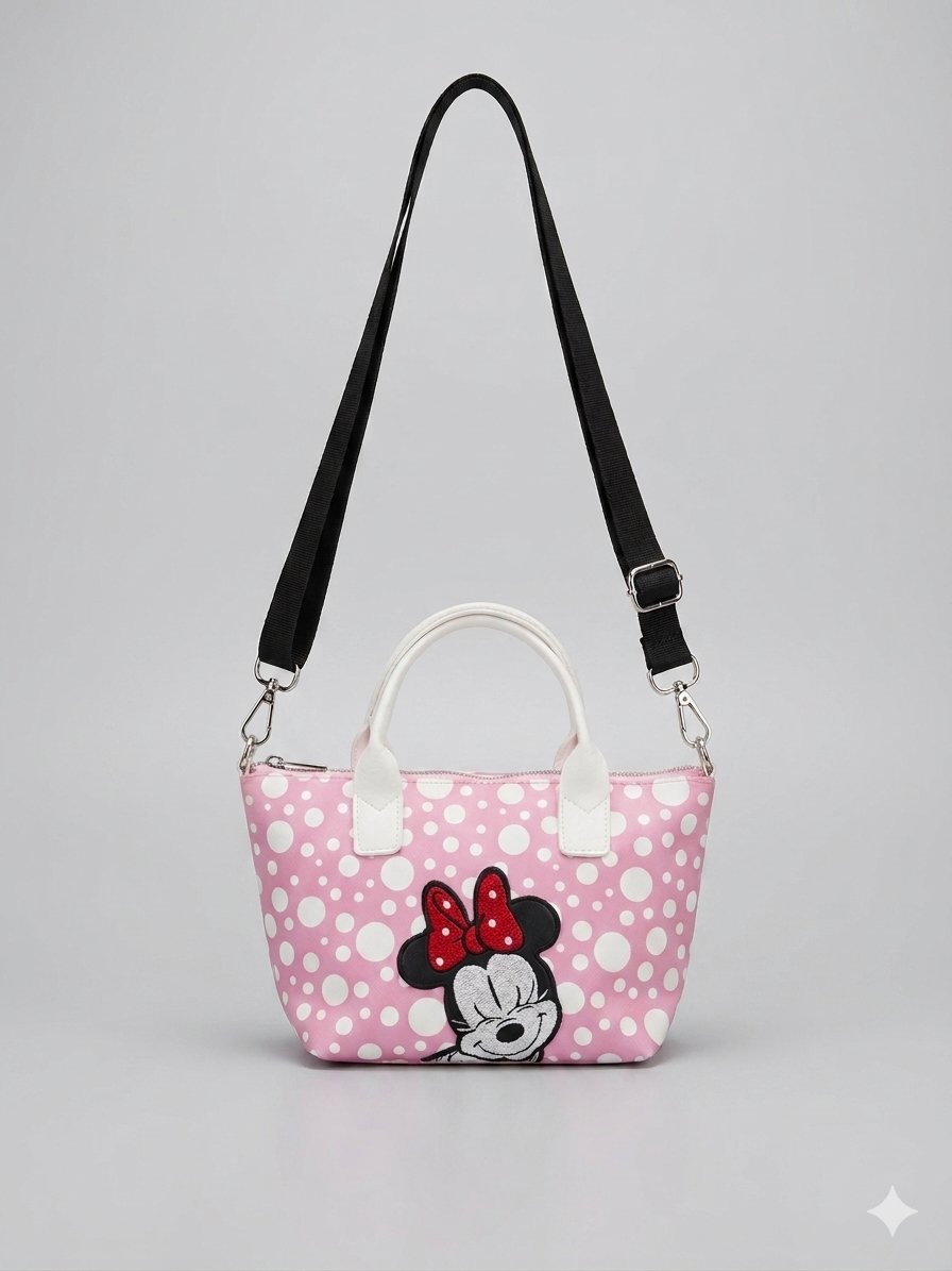 Minnie Kız Çocuk Omuz Çantası, Puantiyeli Çanta, Mini Puantiyeli Çanta