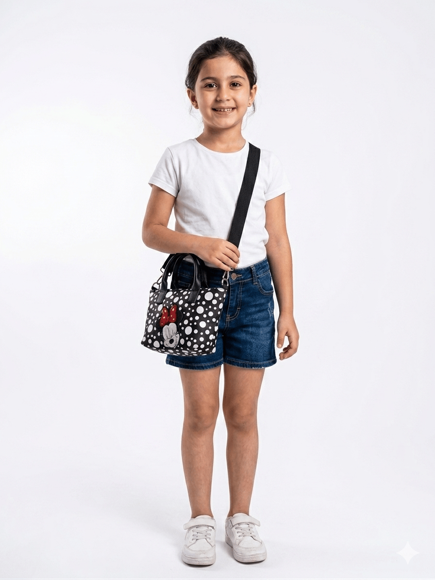 Minnie Kız Çocuk Omuz Çantası, Puantiyeli Çanta, Mini Puantiyeli Çanta