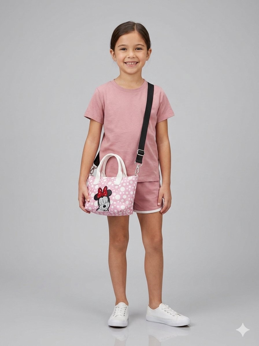 Minnie Kız Çocuk Omuz Çantası, Puantiyeli Çanta, Mini Puantiyeli Çanta