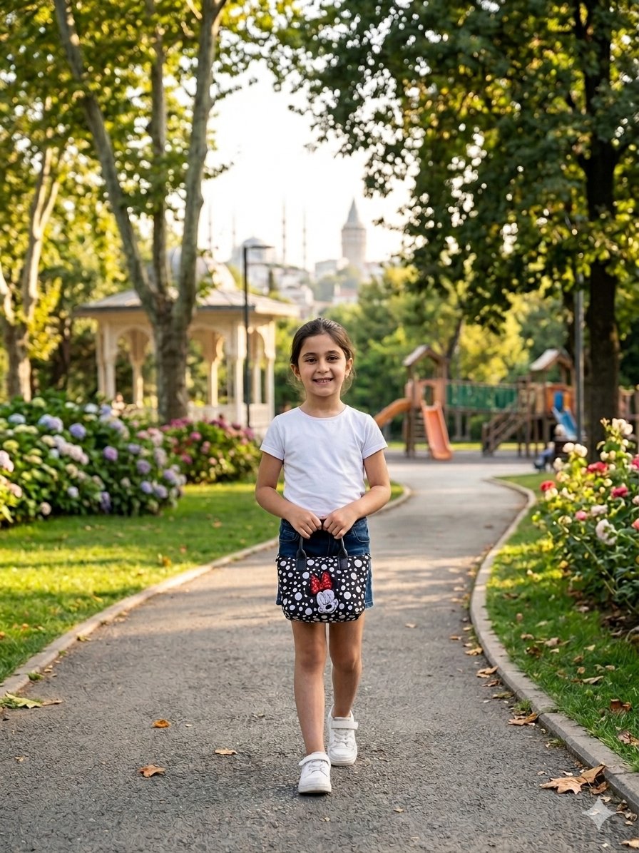 Minnie Kız Çocuk Omuz Çantası, Puantiyeli Çanta, Mini Puantiyeli Çanta