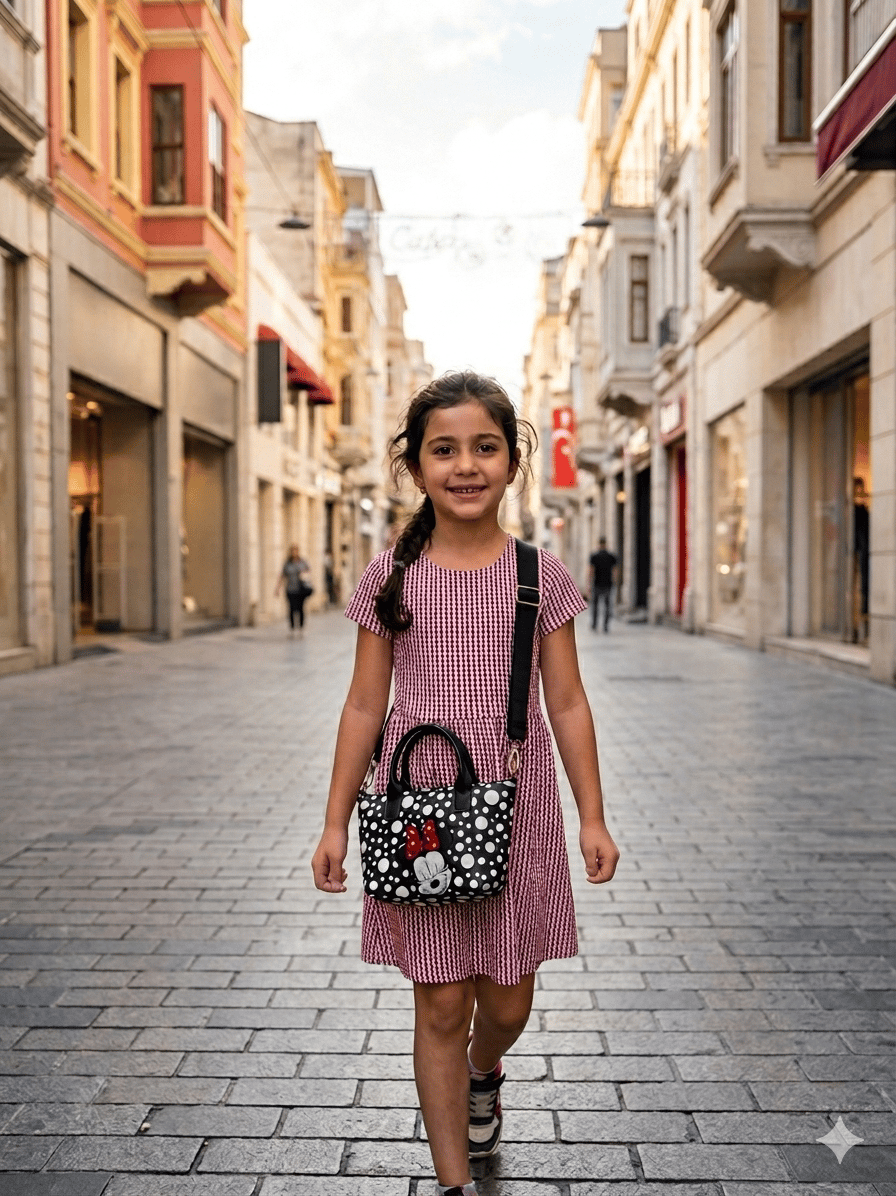 Minnie Kız Çocuk Omuz Çantası, Puantiyeli Çanta, Mini Puantiyeli Çanta