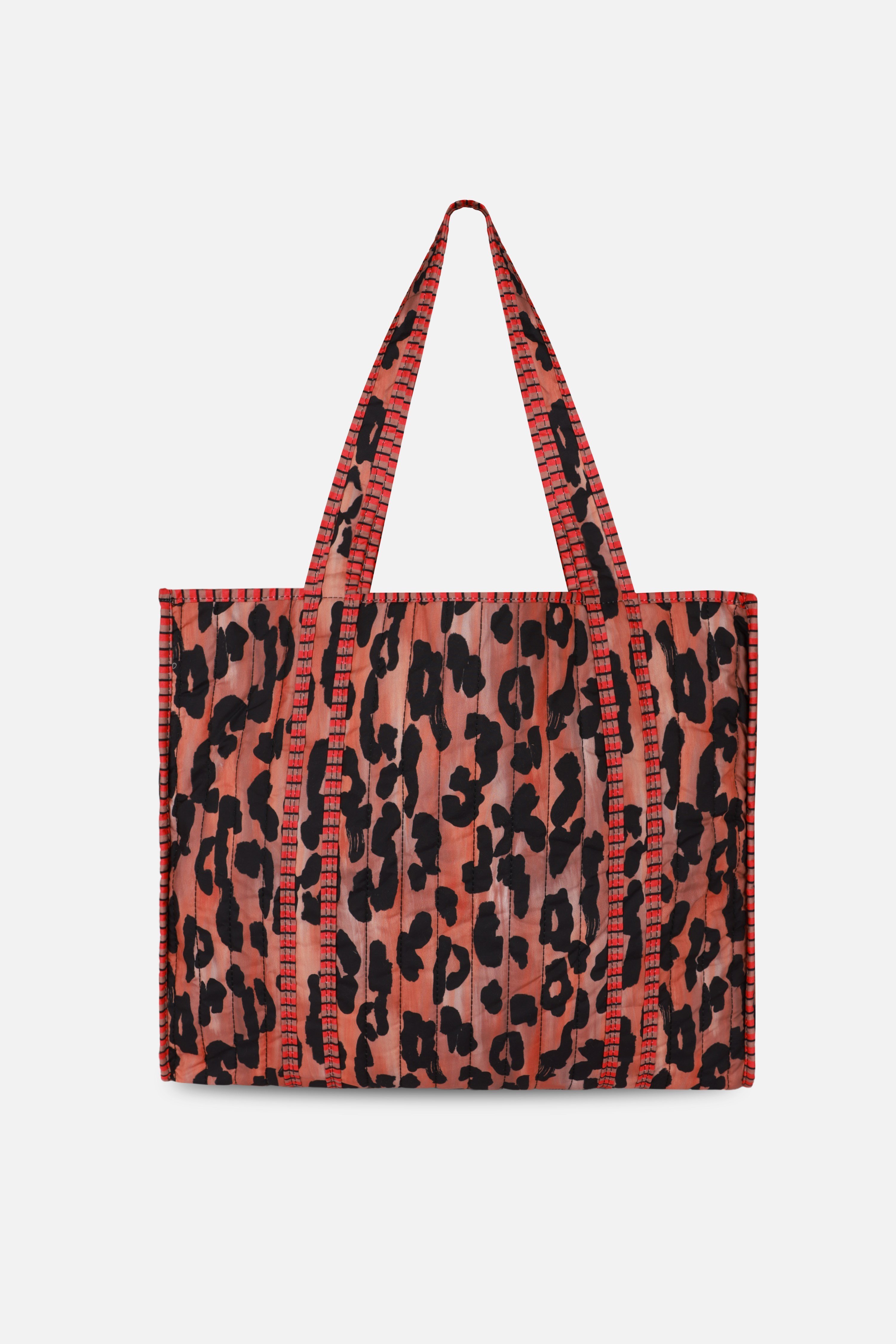 Patch Yama Desen Baskılı Kapitoneli Plaj Çantası, İçi Çizgili Baskılı Shopper Çanta, Pembe Plaj Çantası