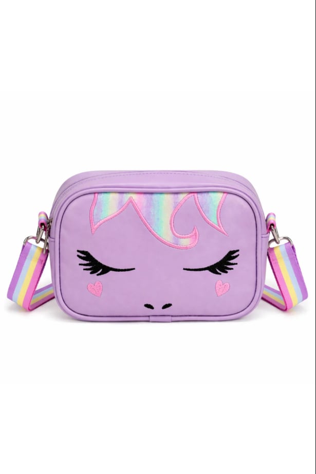Unicorn Nakışlı Kız Çocuk Çantası, Çocuk Omuz Çantası, Unicorn Çanta Mor
