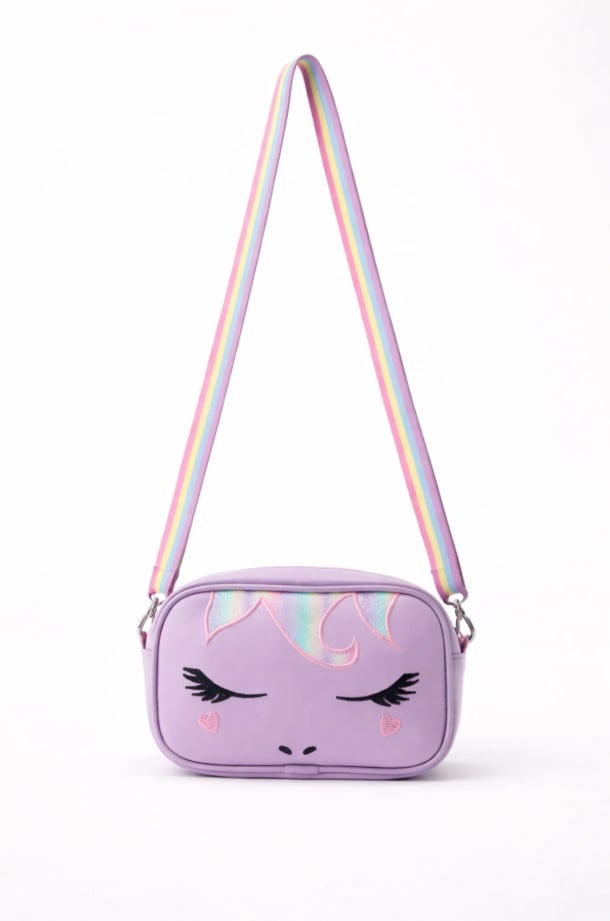 Unicorn Nakışlı Kız Çocuk Çantası, Çocuk Omuz Çantası, Unicorn Çanta Mor