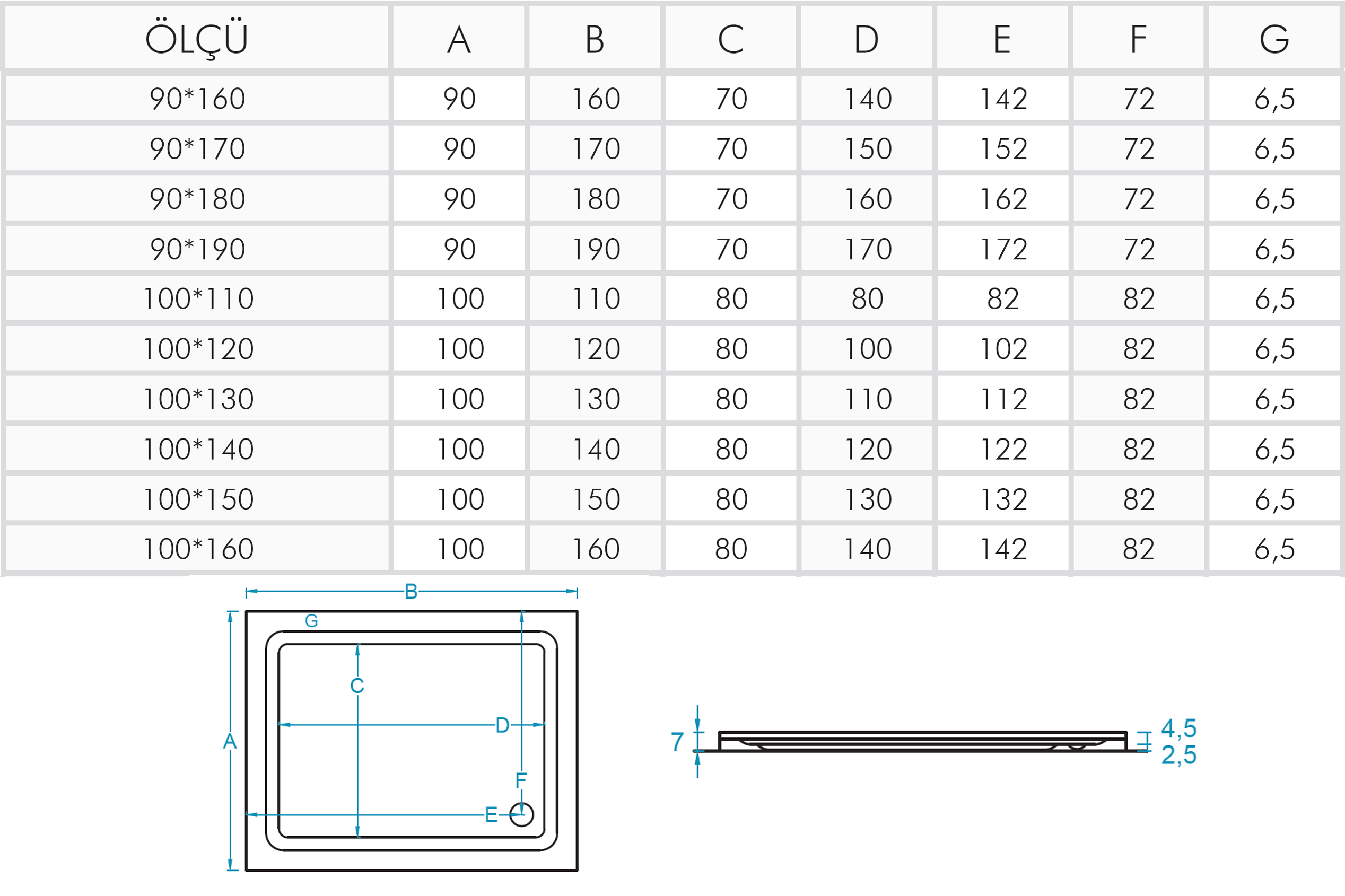 Tesa Dikdörtgen Flat Duş Teknesi