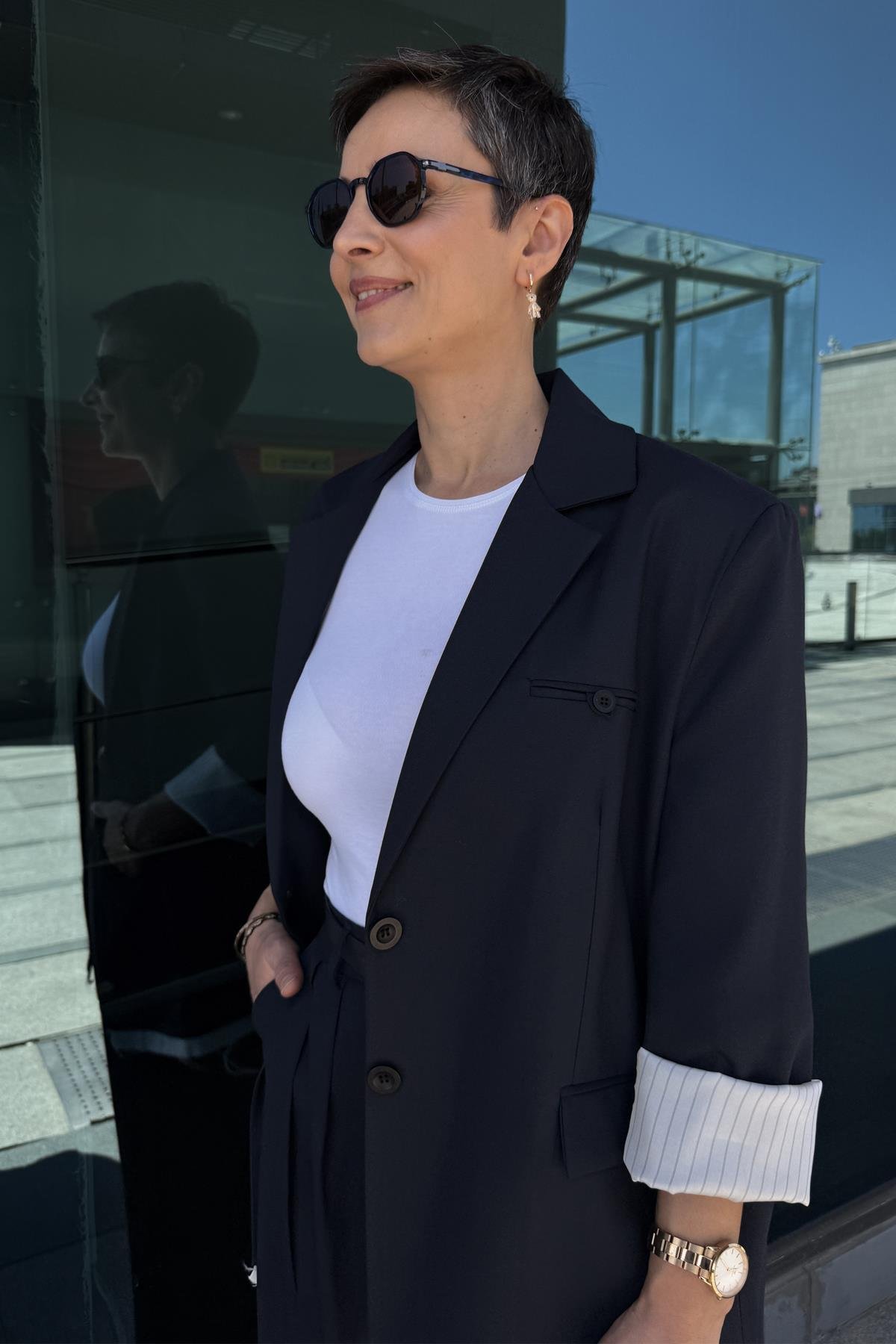 ARKA BASKILI BLAZER CEKET - LACİVERT