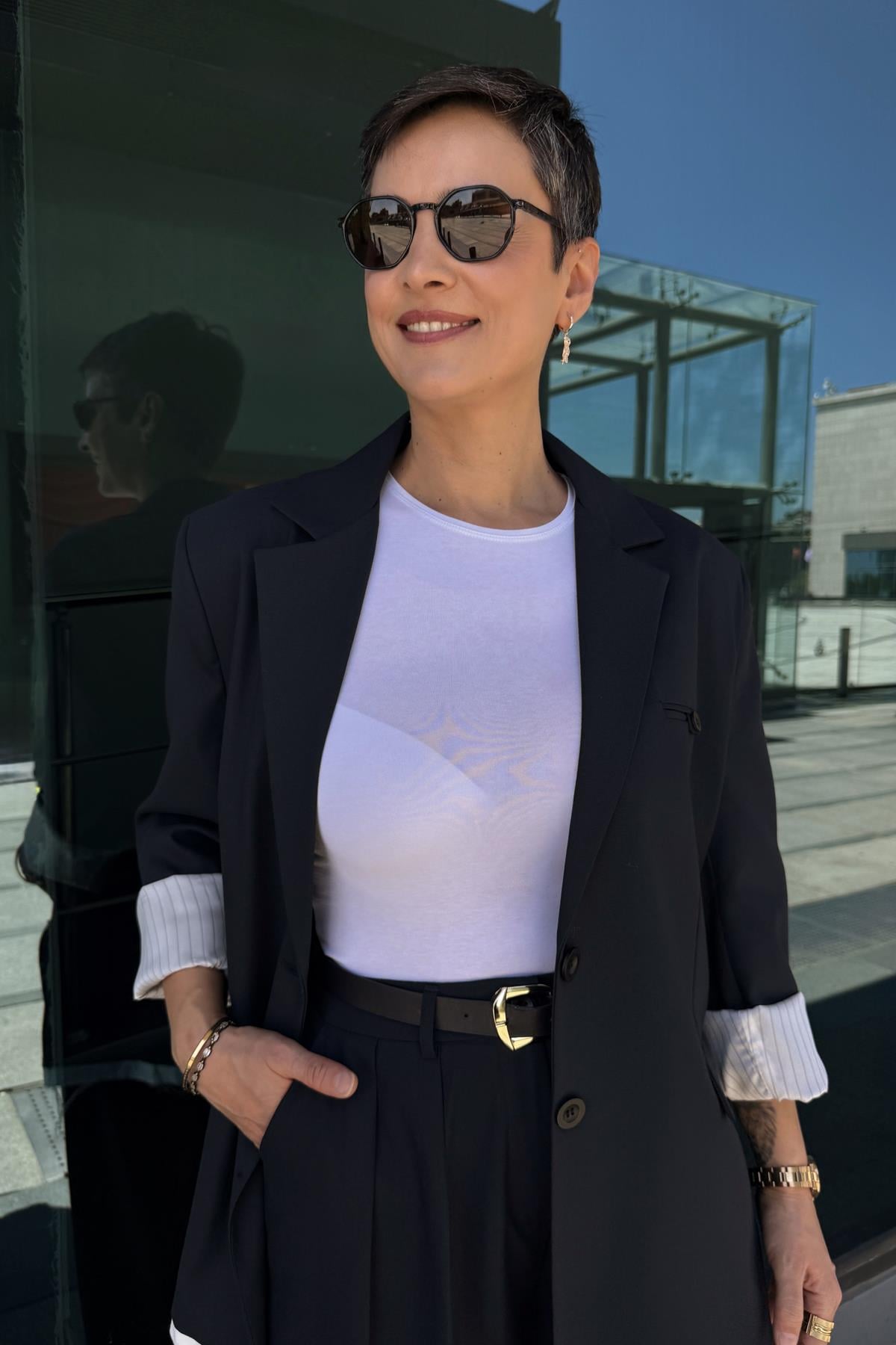 ARKA BASKILI BLAZER CEKET - LACİVERT