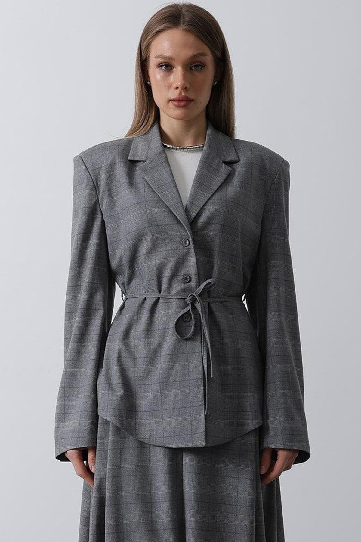 BELİ BAĞLAMALI BLAZER CEKET - ANTRASİT