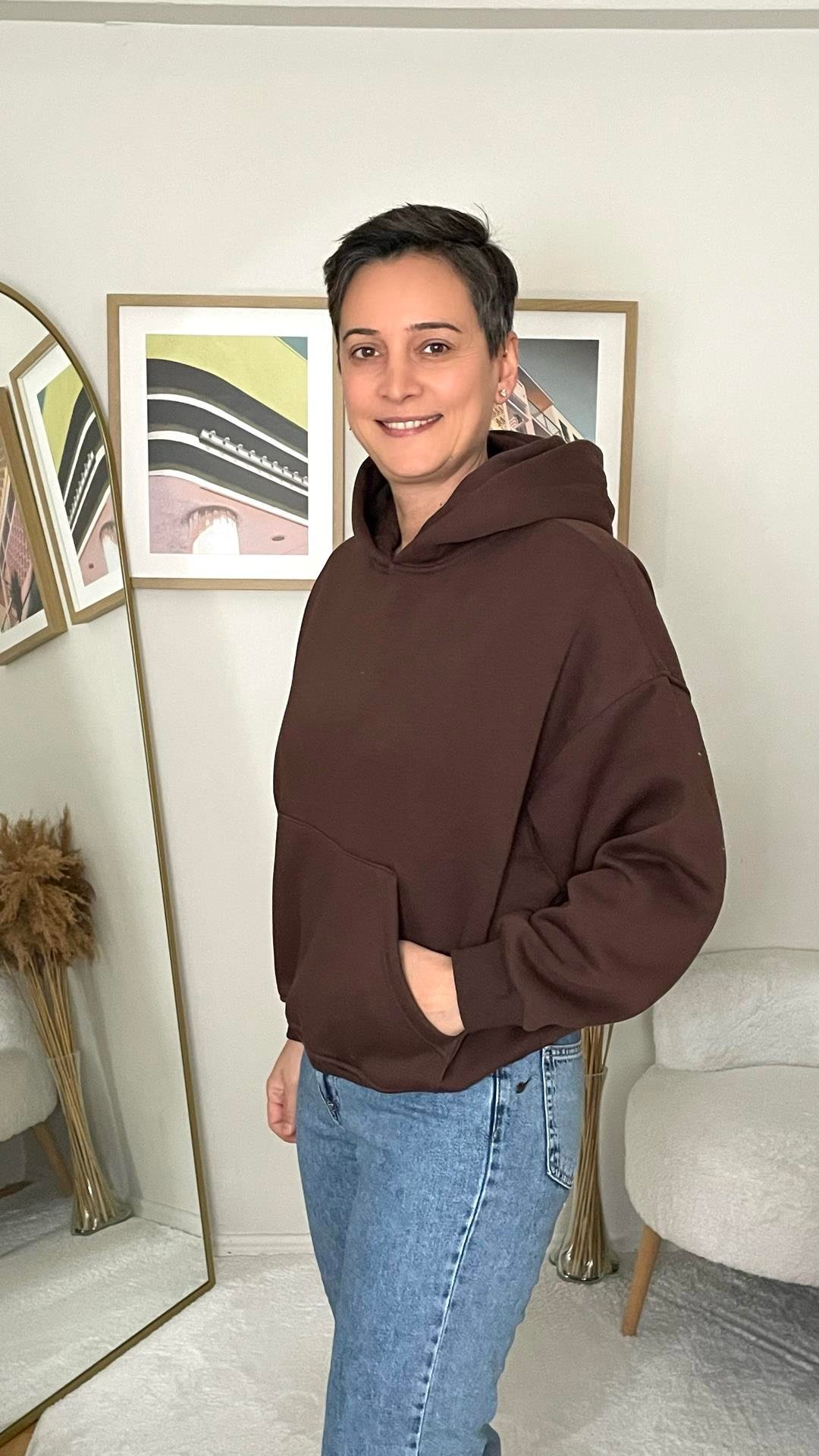 Kanguru Cepli Kapüşonlu Sweatshirt - Kahverengi