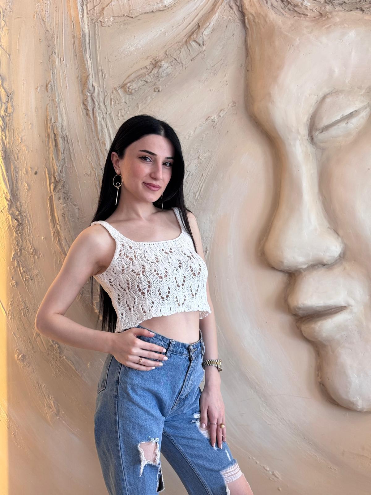  Askılı Triko Örme Bluz