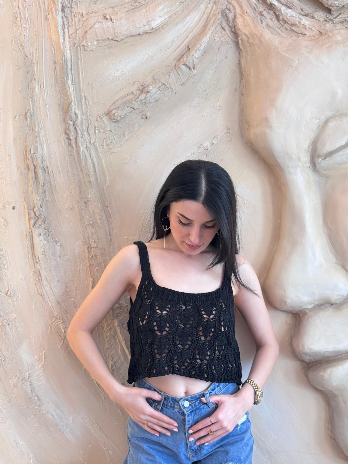  Askılı Triko Örme Bluz