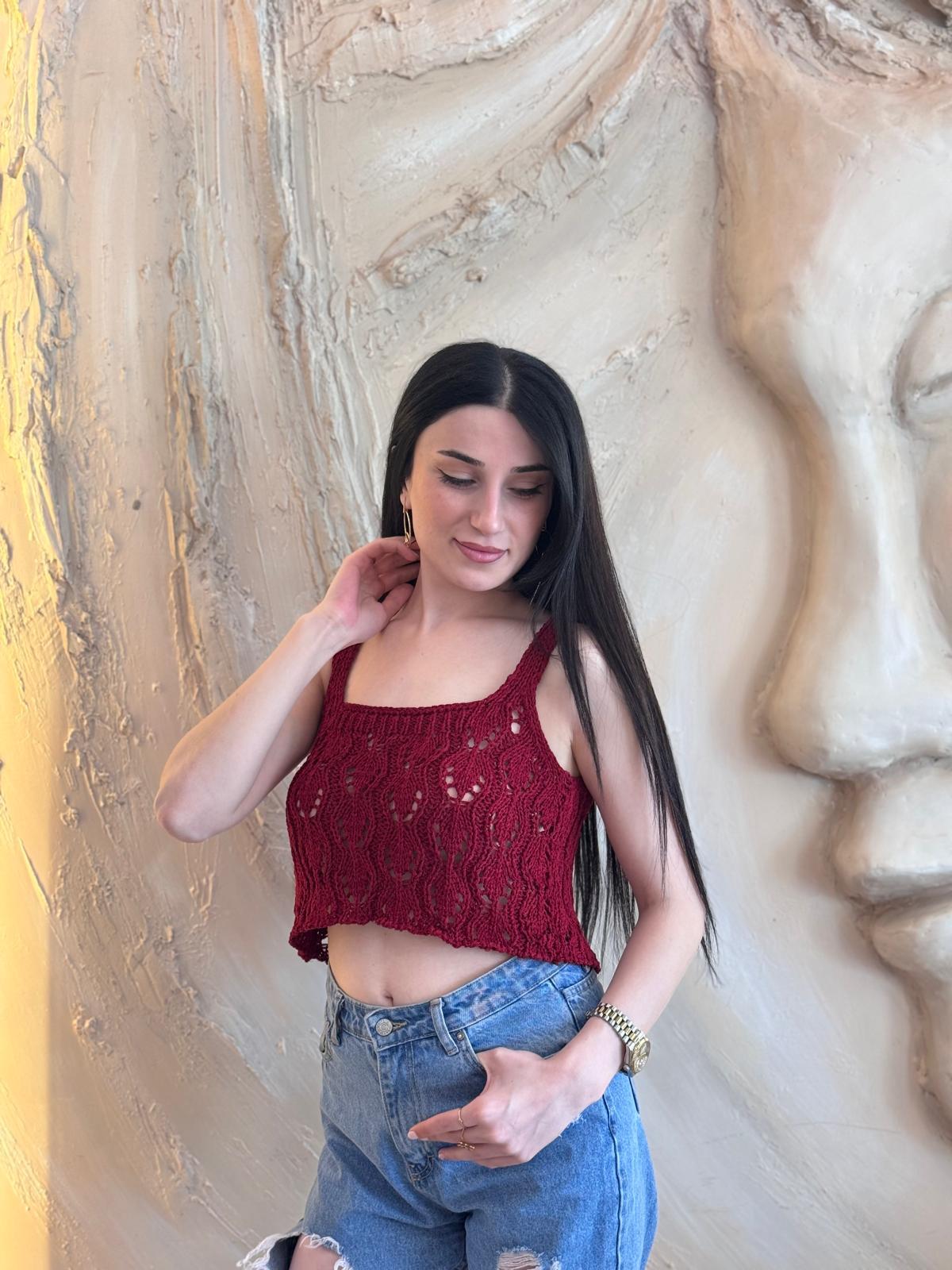  Askılı Triko Örme Bluz
