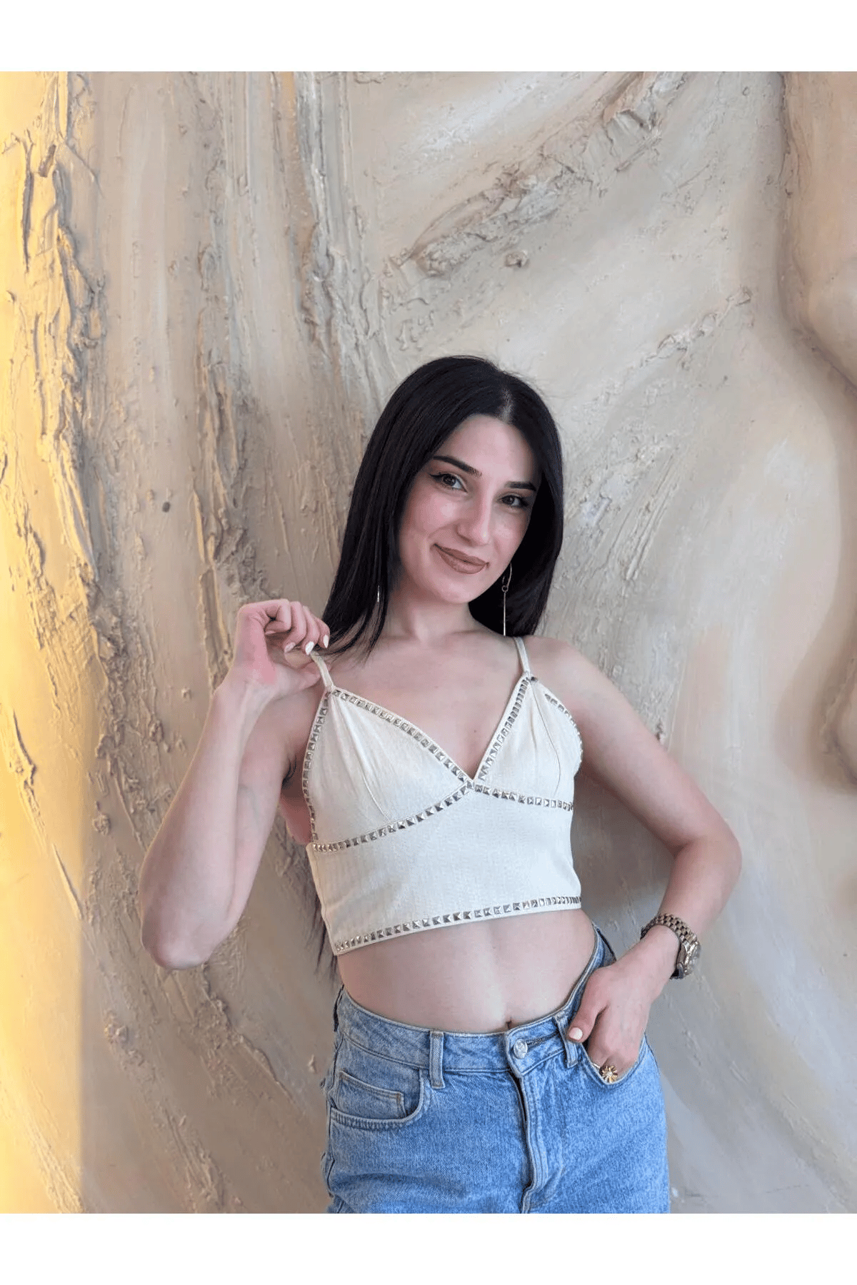 Zımba Detaylı Askılı Büstiyer