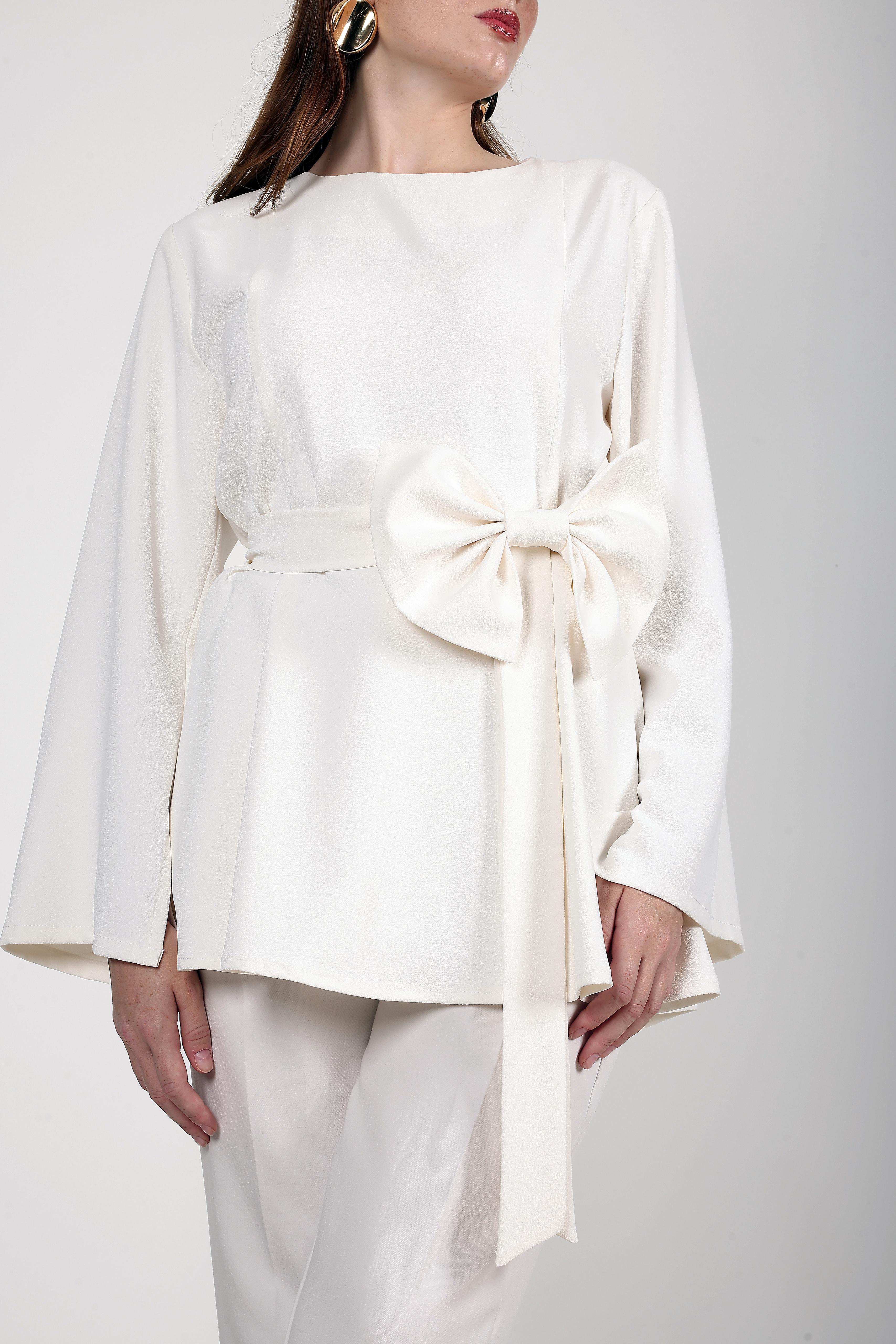PEPLUM FİYONKLU BLUZ - WHİTE 