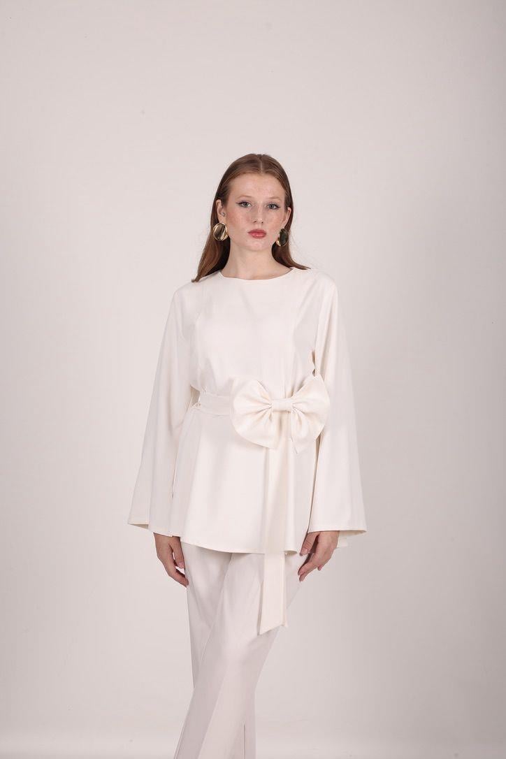 PEPLUM FİYONKLU BLUZ - WHİTE 
