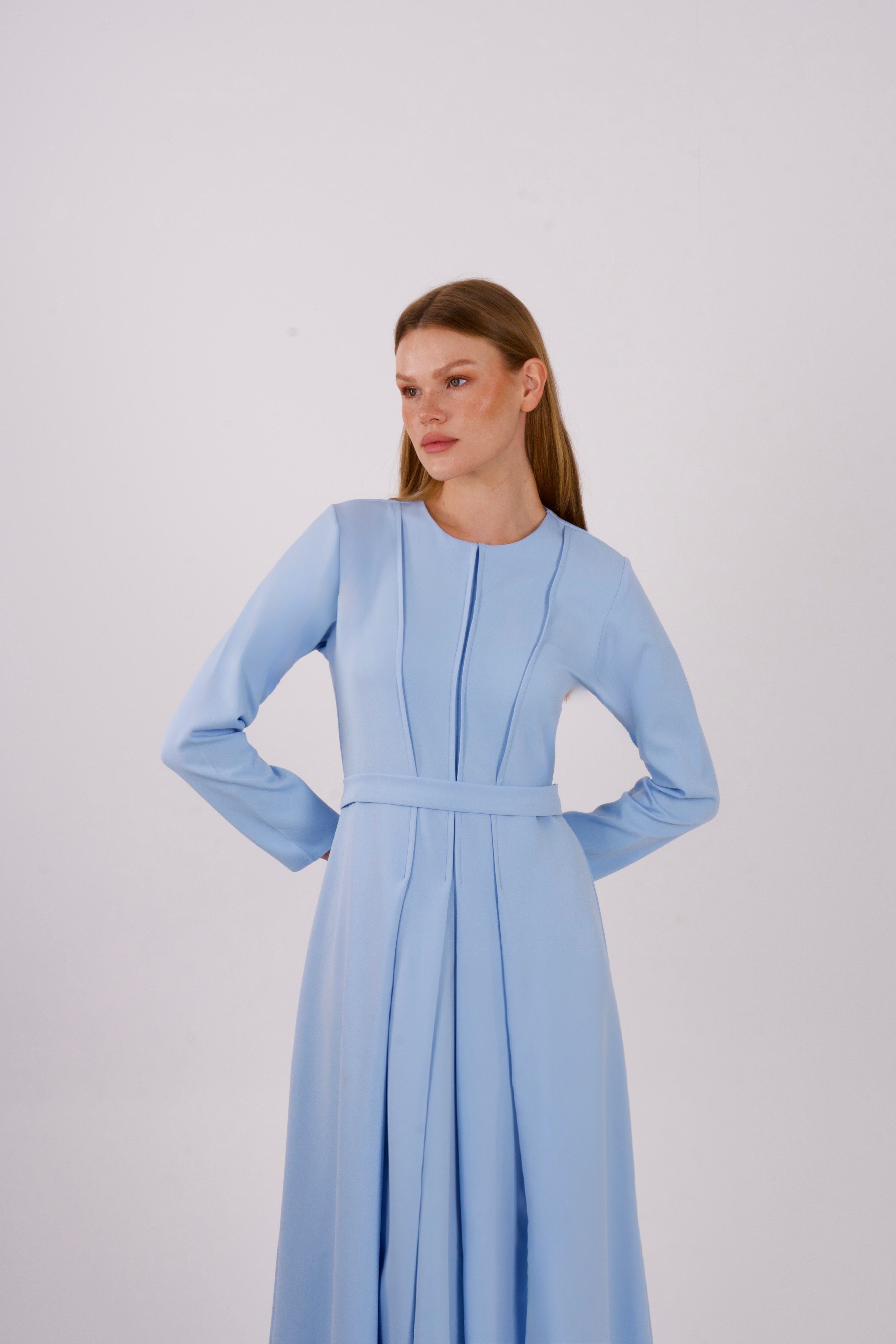 PİLELİ KREPE ELBİSE -  BABY BLUE