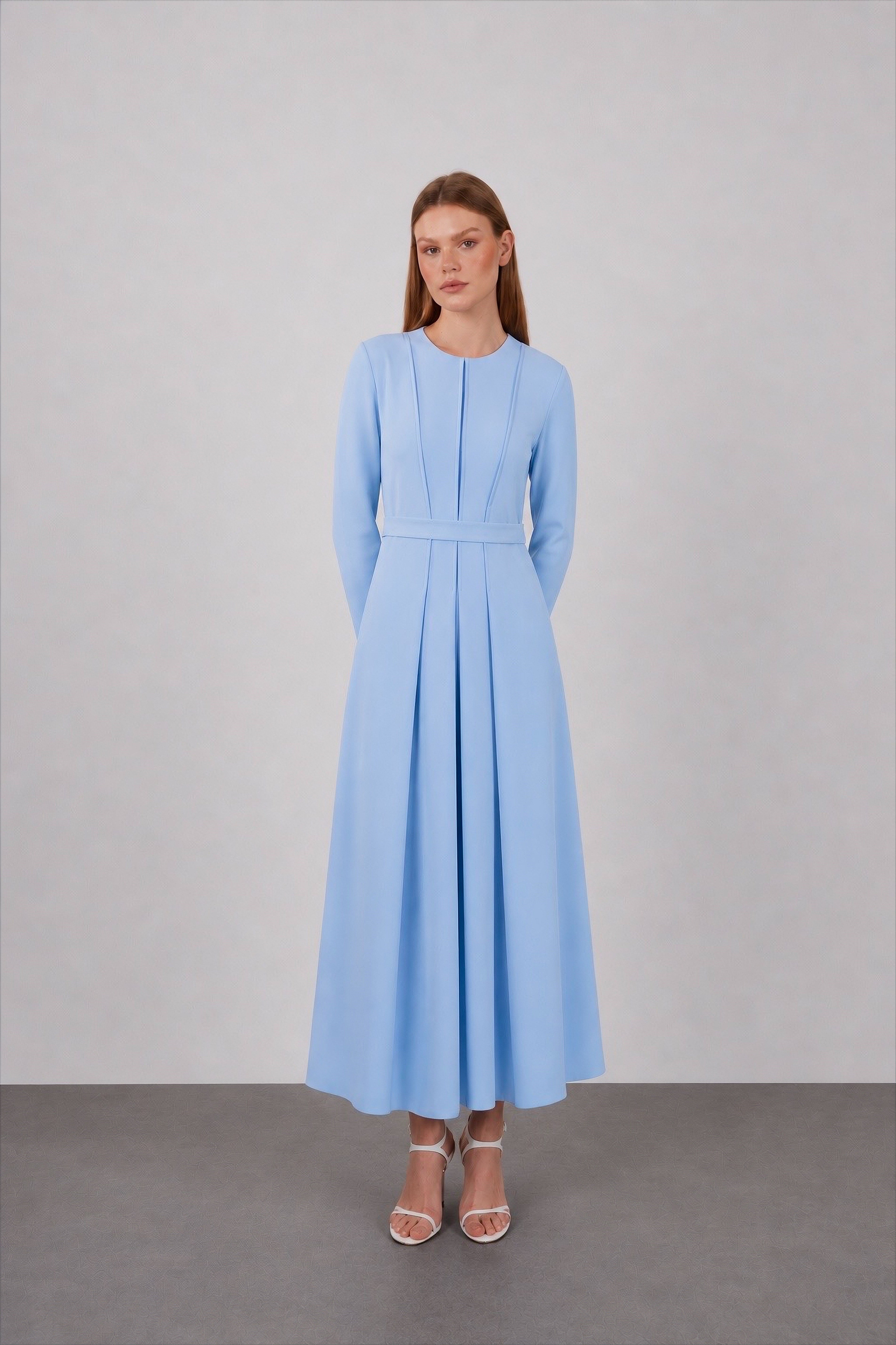 PİLELİ KREPE ELBİSE -  BABY BLUE