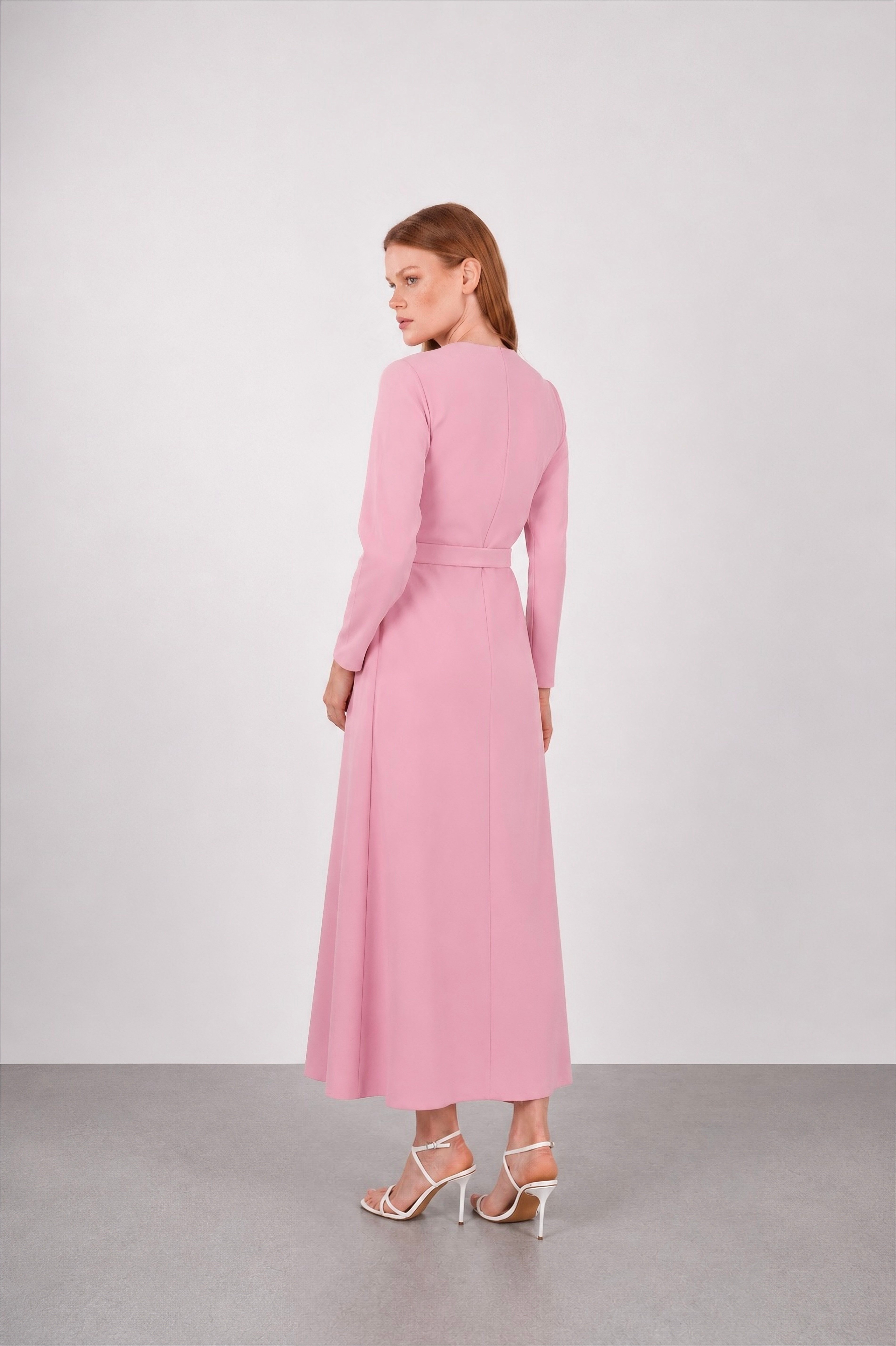 PİLELİ KREPE  ELBİSE -  PINK