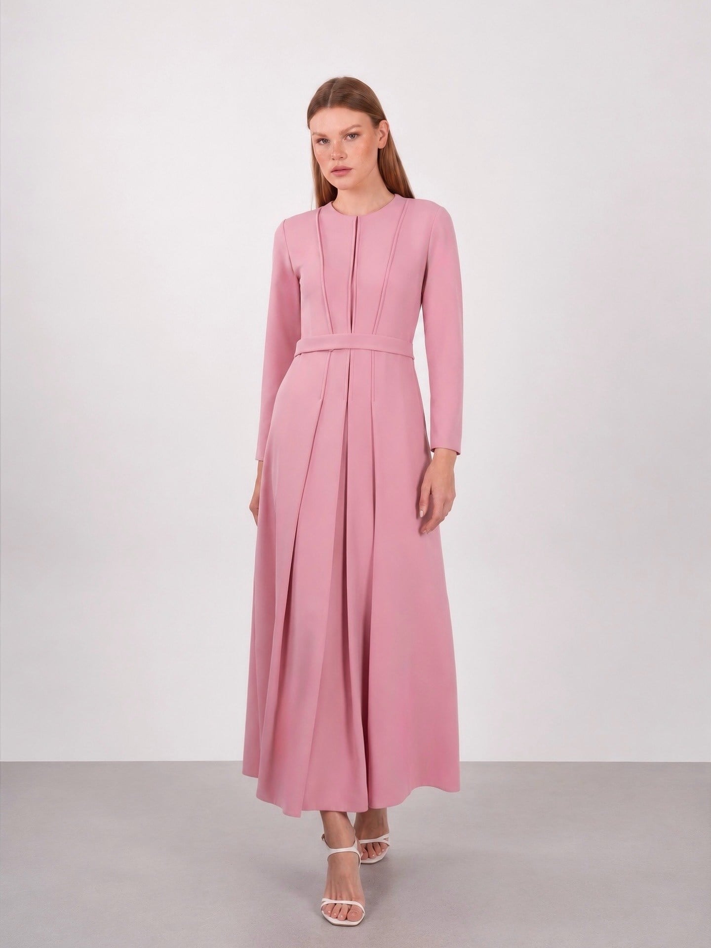 PİLELİ KREPE  ELBİSE -  PINK