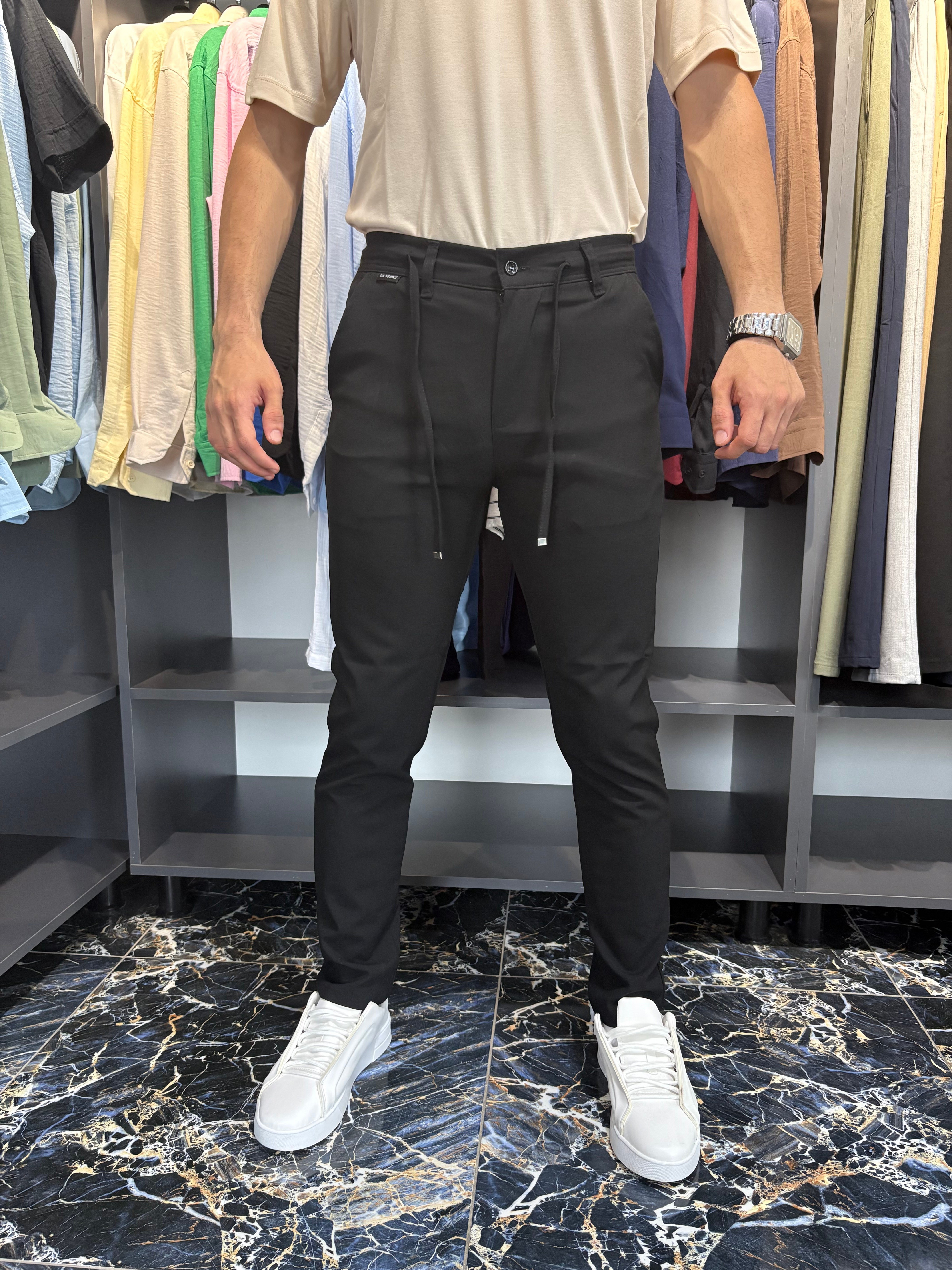 Bel İpli Jogger Pantolon Siyah