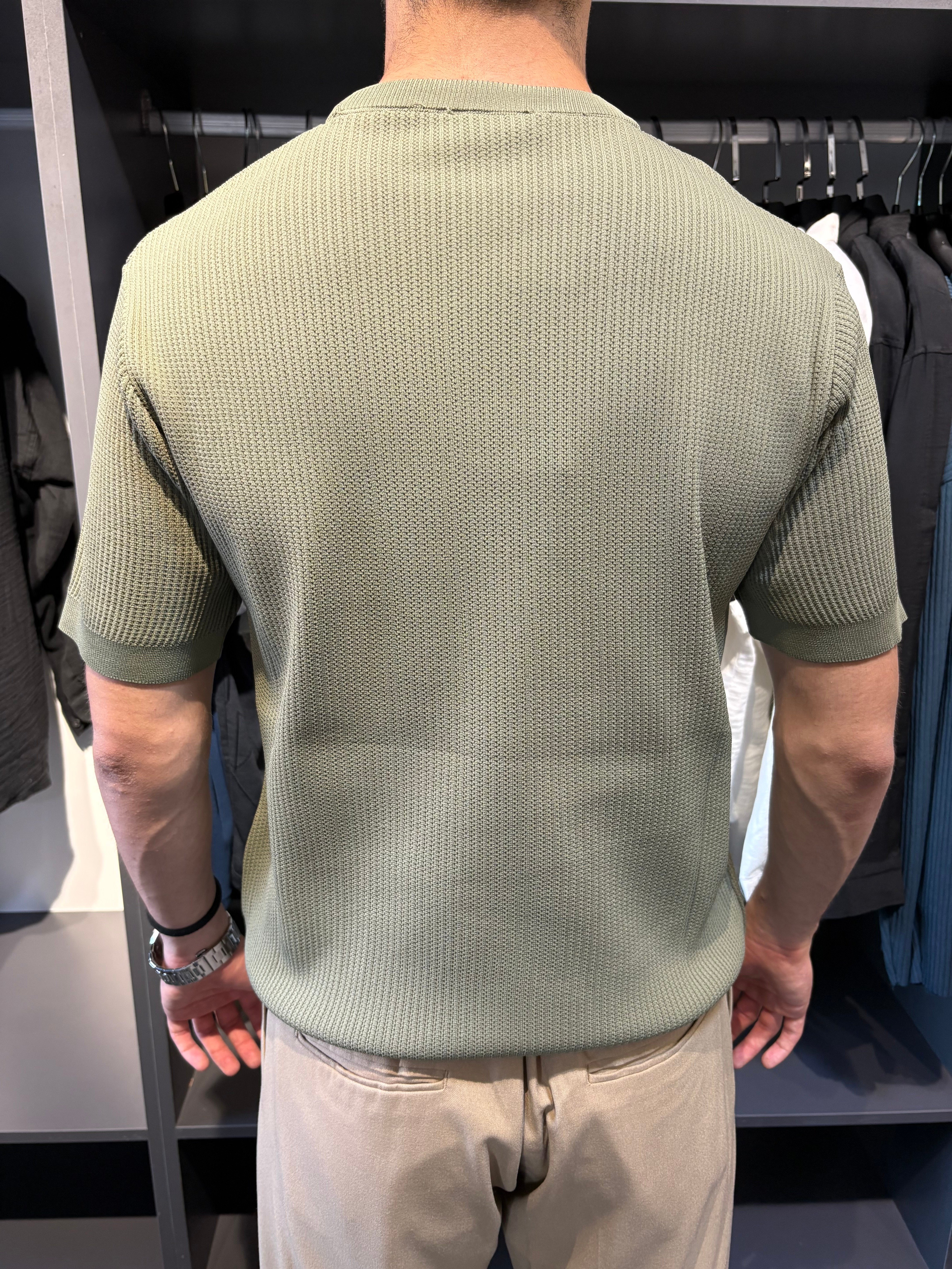 Bisiklet Yaka Örme Triko Tshirt Haki