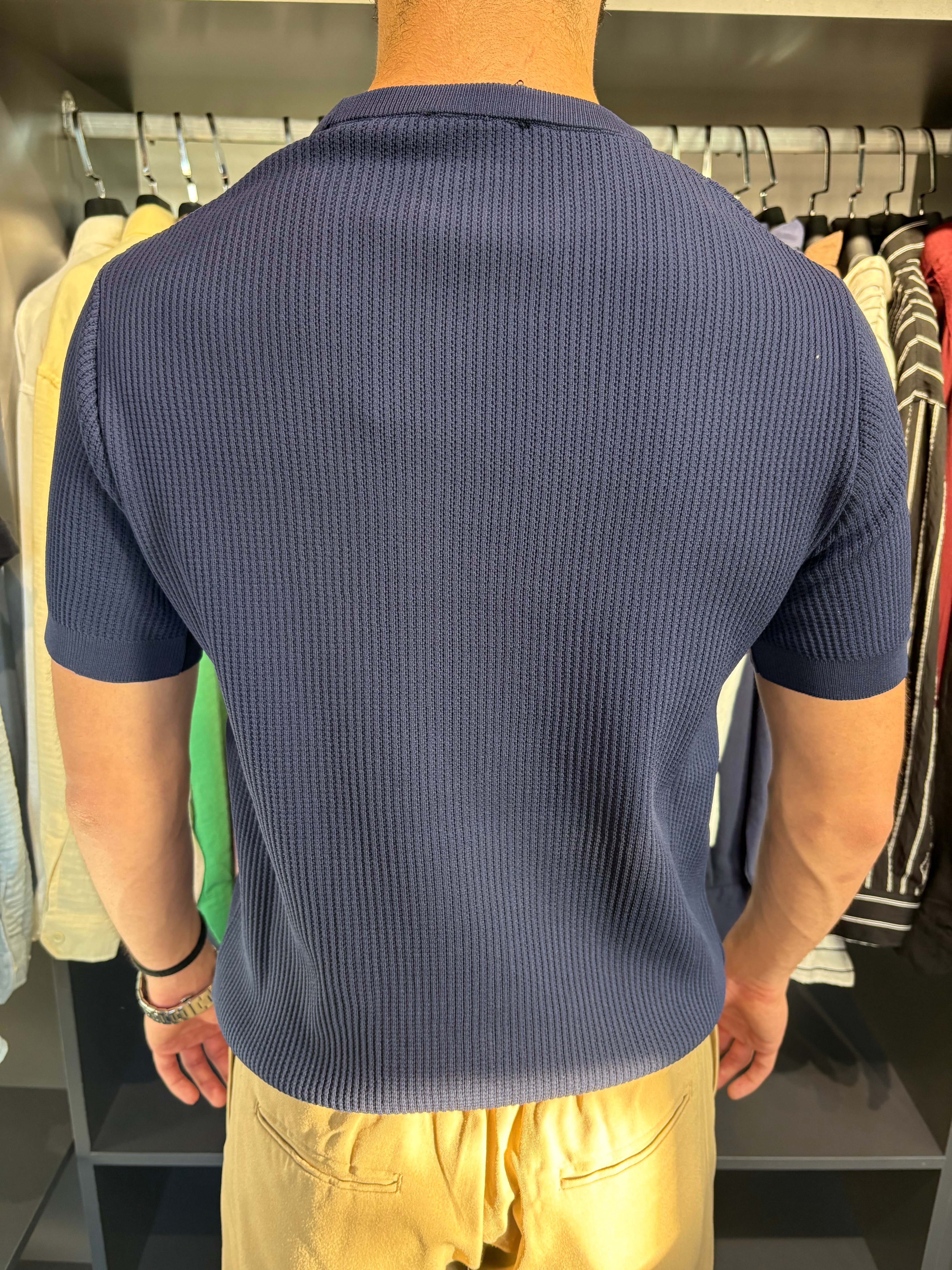 Bisiklet Yaka Örme Triko Tshirt Lacivert