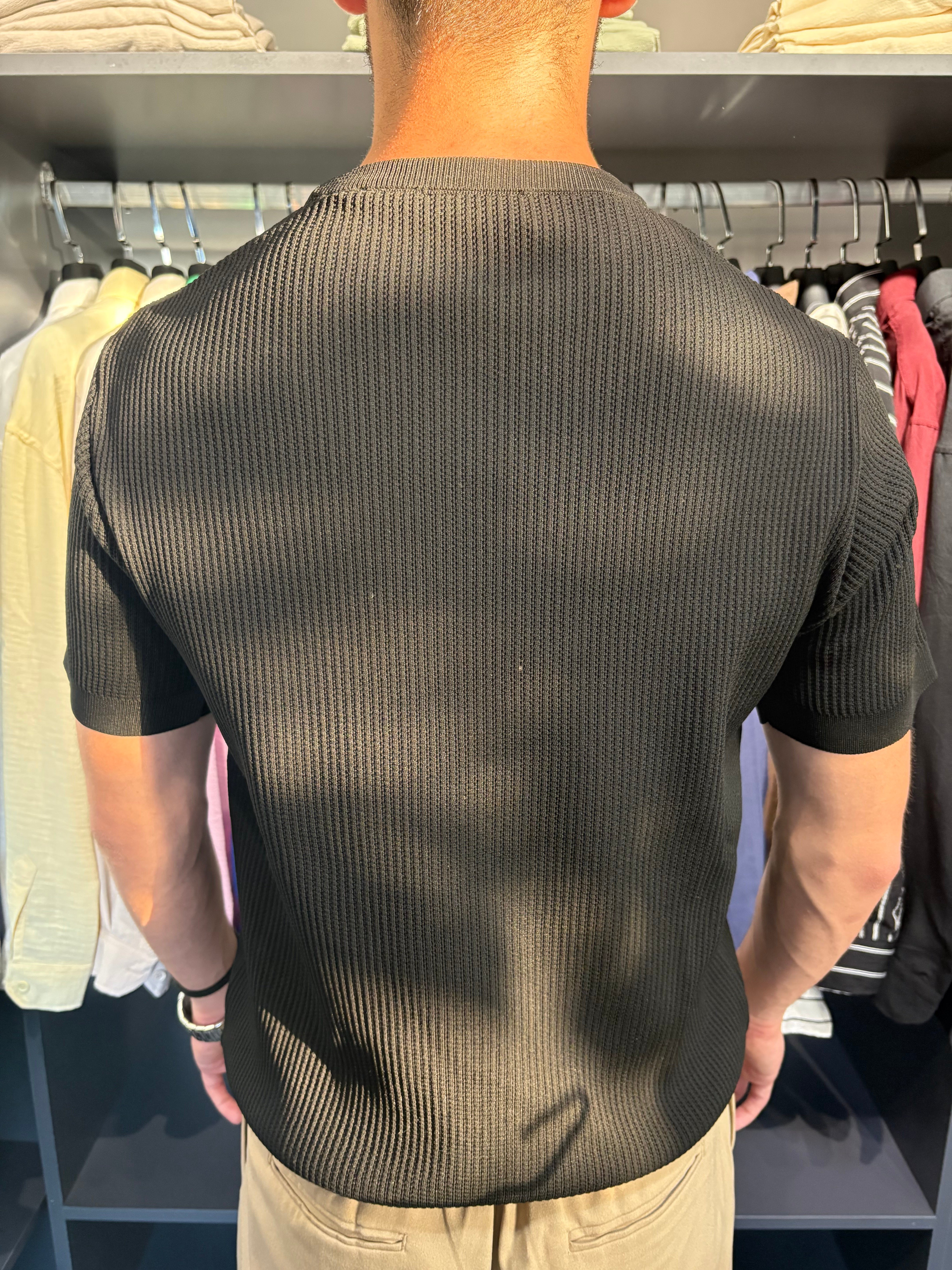 Bisiklet Yaka Örme Triko Tshirt Siyah