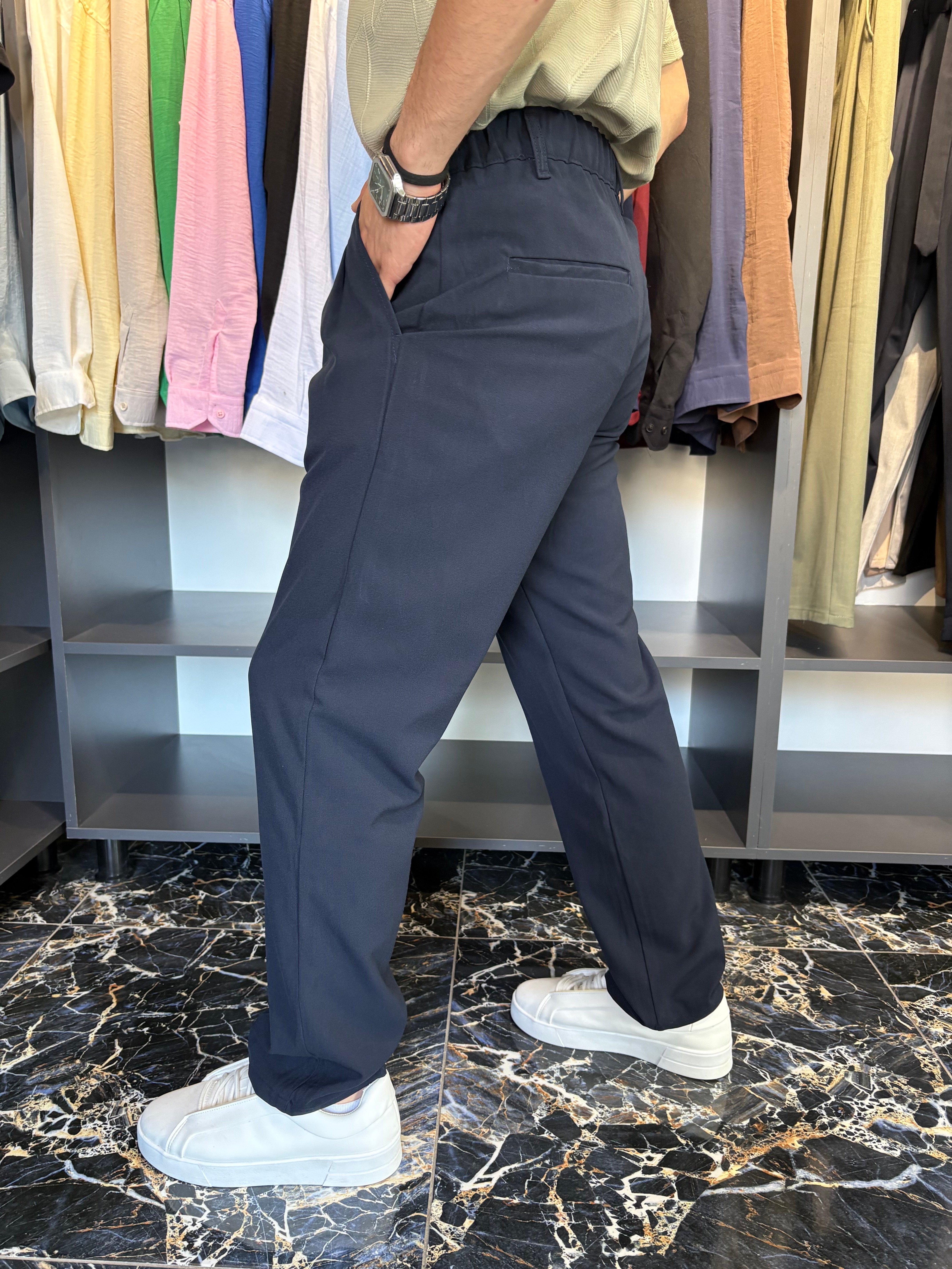 Çift Pile Detay Baggy Kumaş Pantolon Lacivert