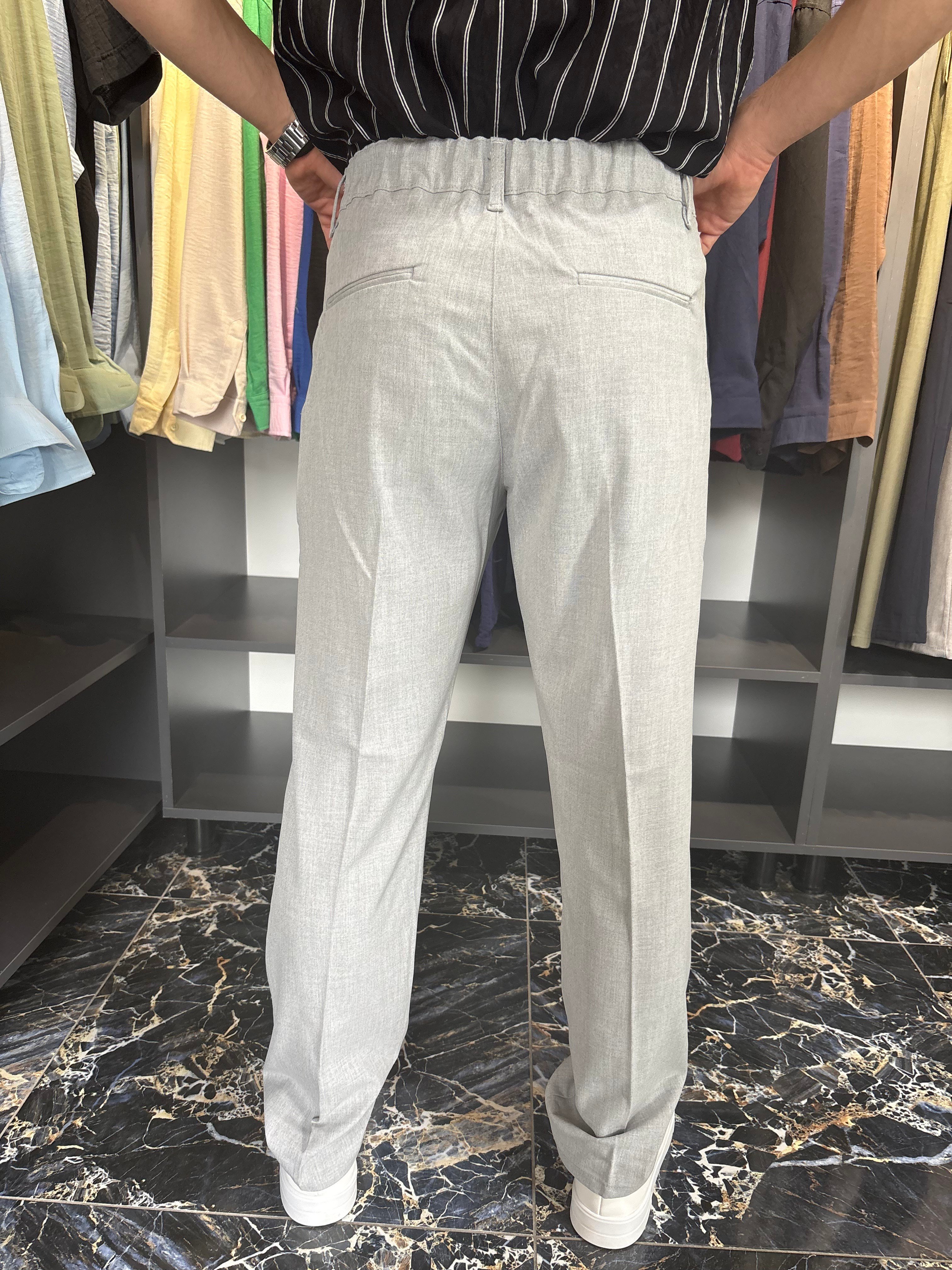 Kemer Detaylı Baggy Kumaş Pantolon Gri