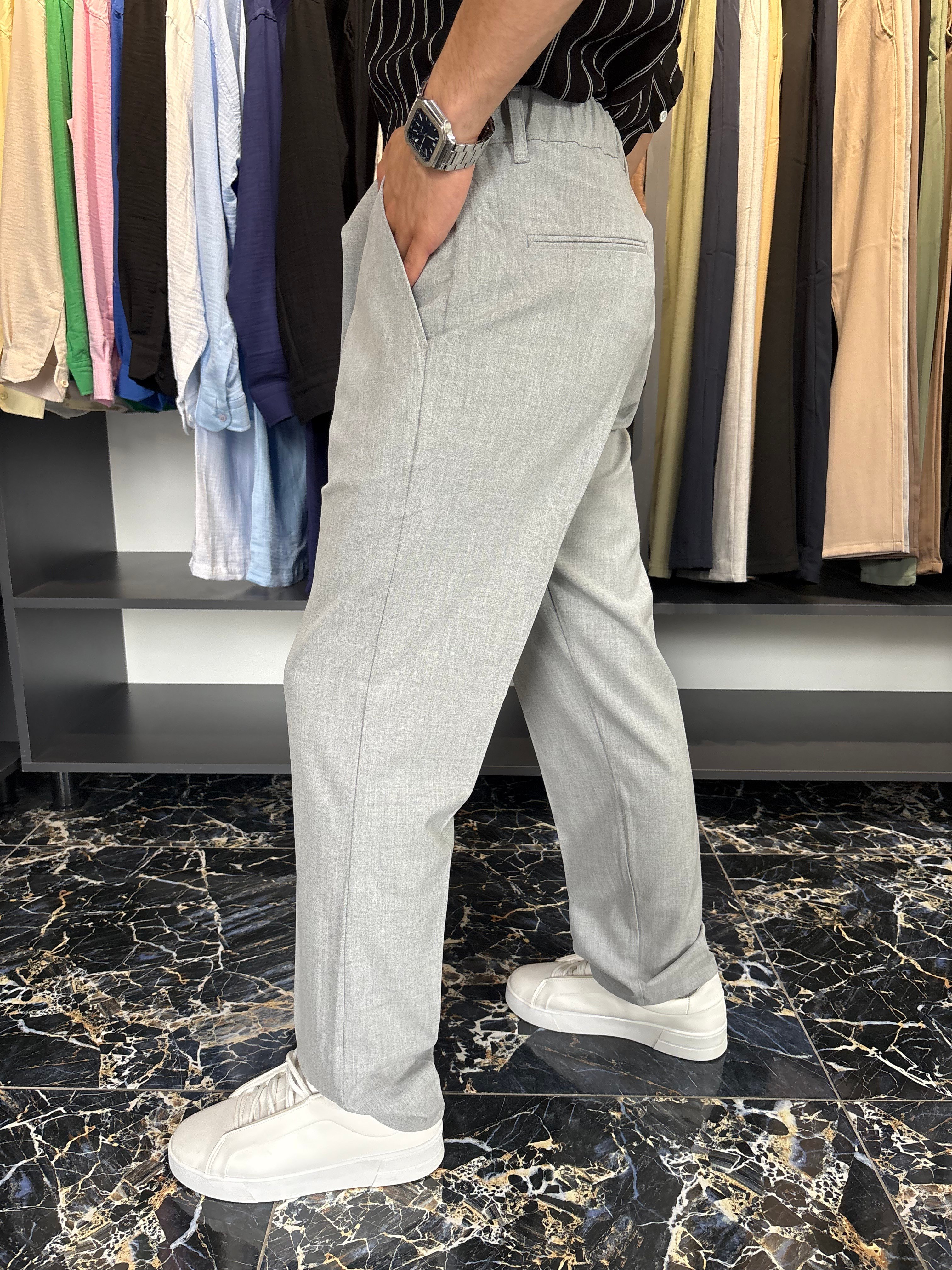 Kemer Detaylı Baggy Kumaş Pantolon Gri