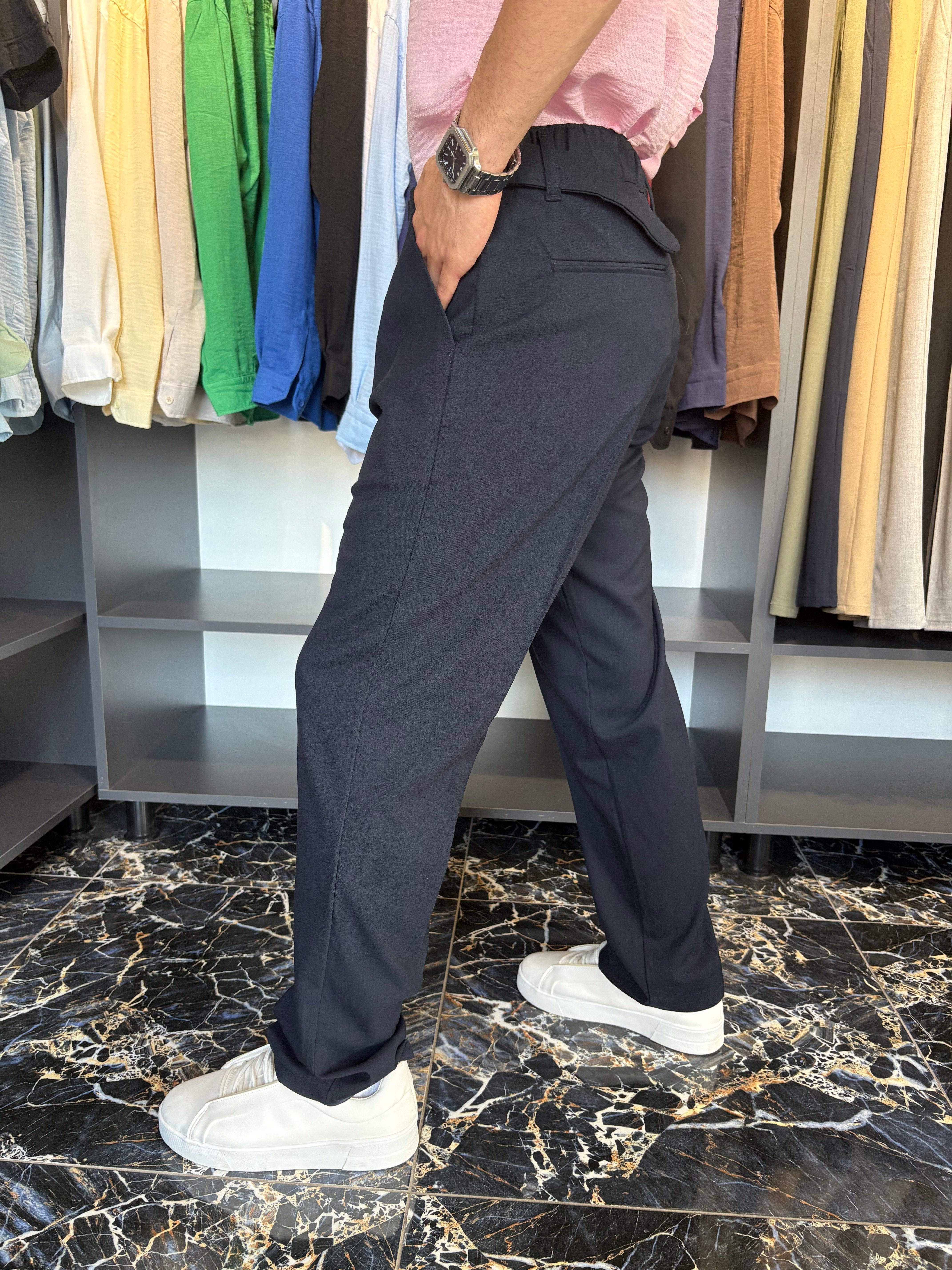 Kemer Detaylı Baggy Kumaş Pantolon Lacivert