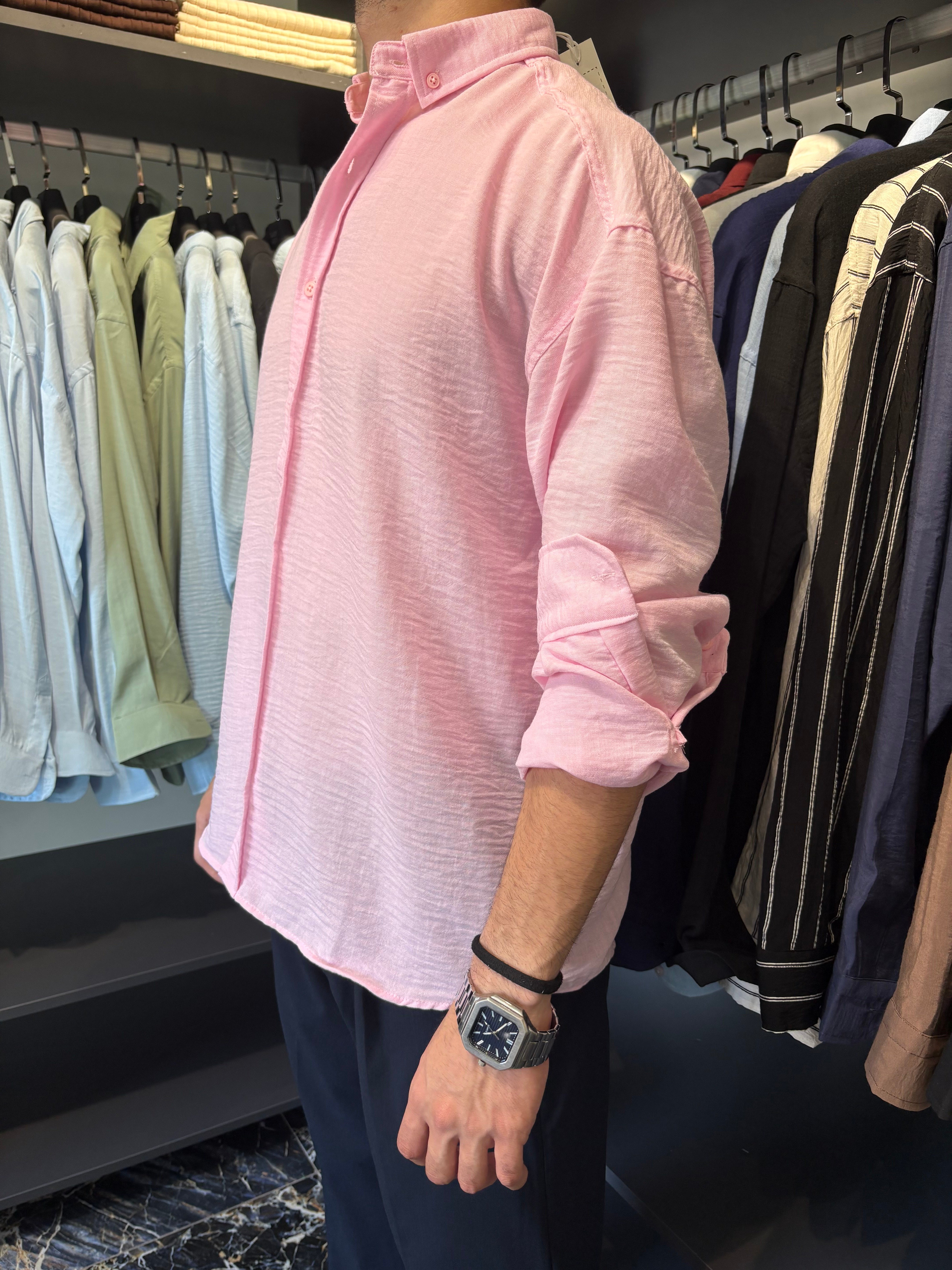 Lenasso Fresh Keten Gömlek Pembe