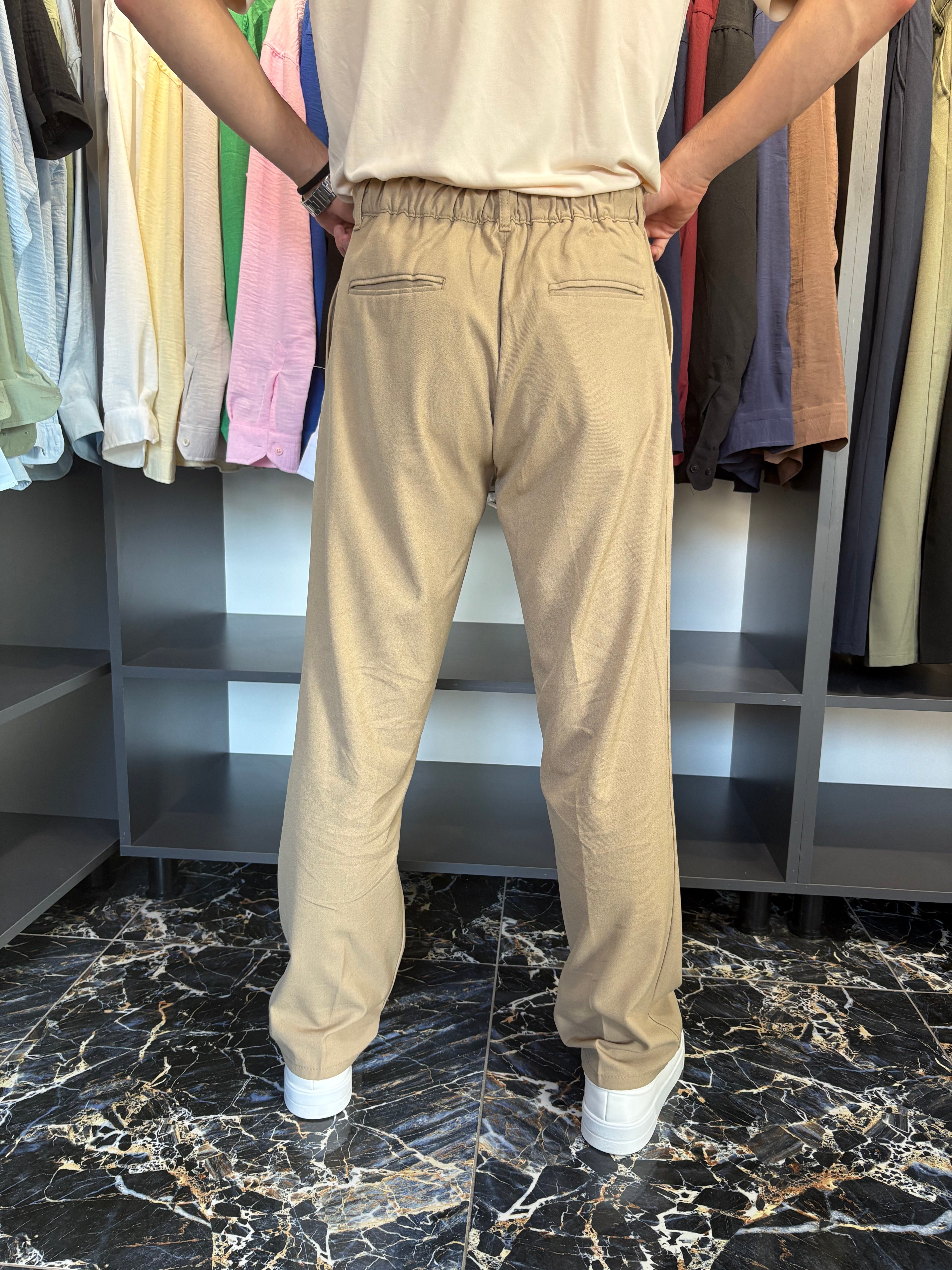 Tek Pile Detay Baggy Kumaş Pantolon Camel
