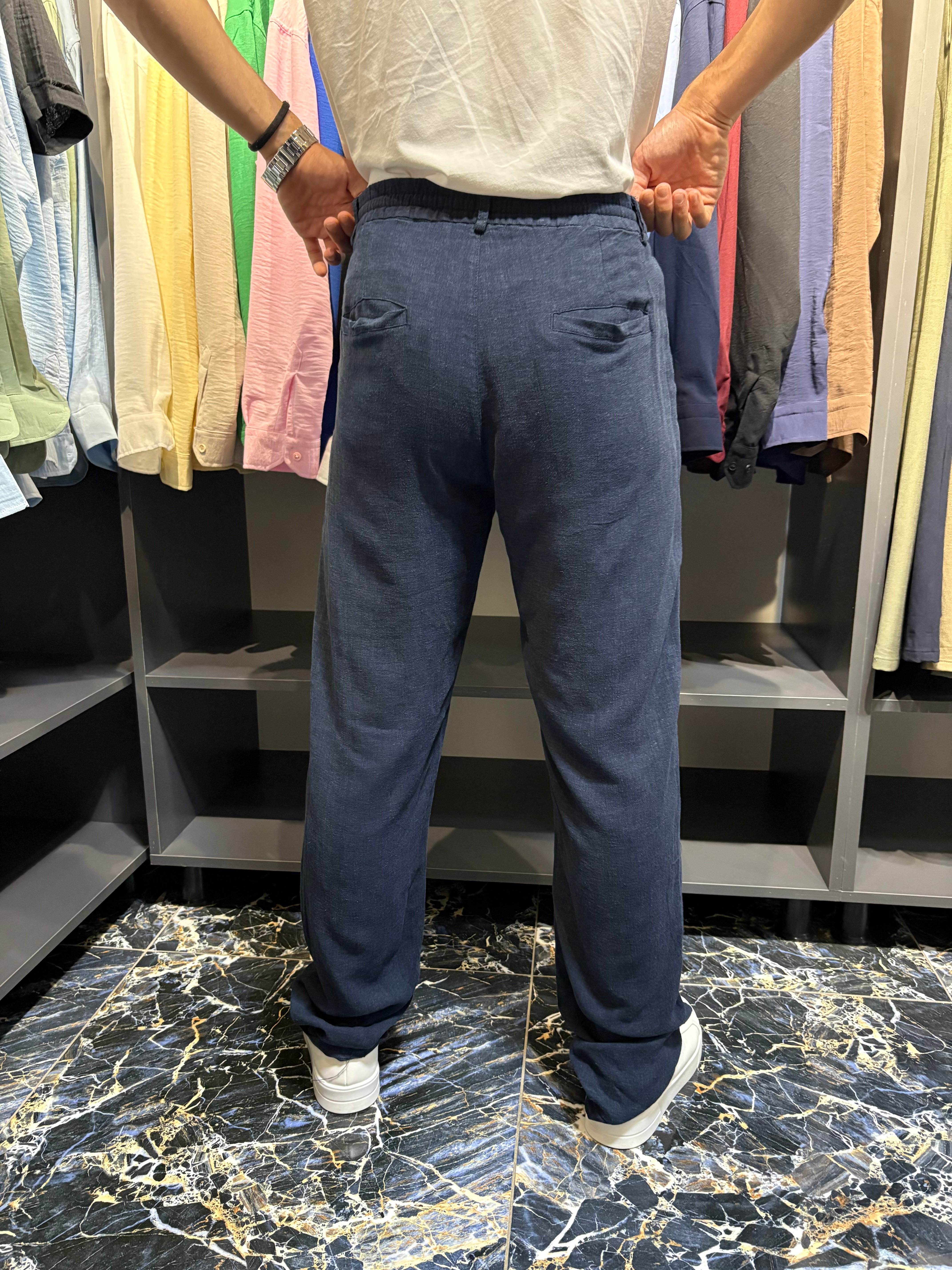 We11 Viskon Keten Pantolon Lacivert