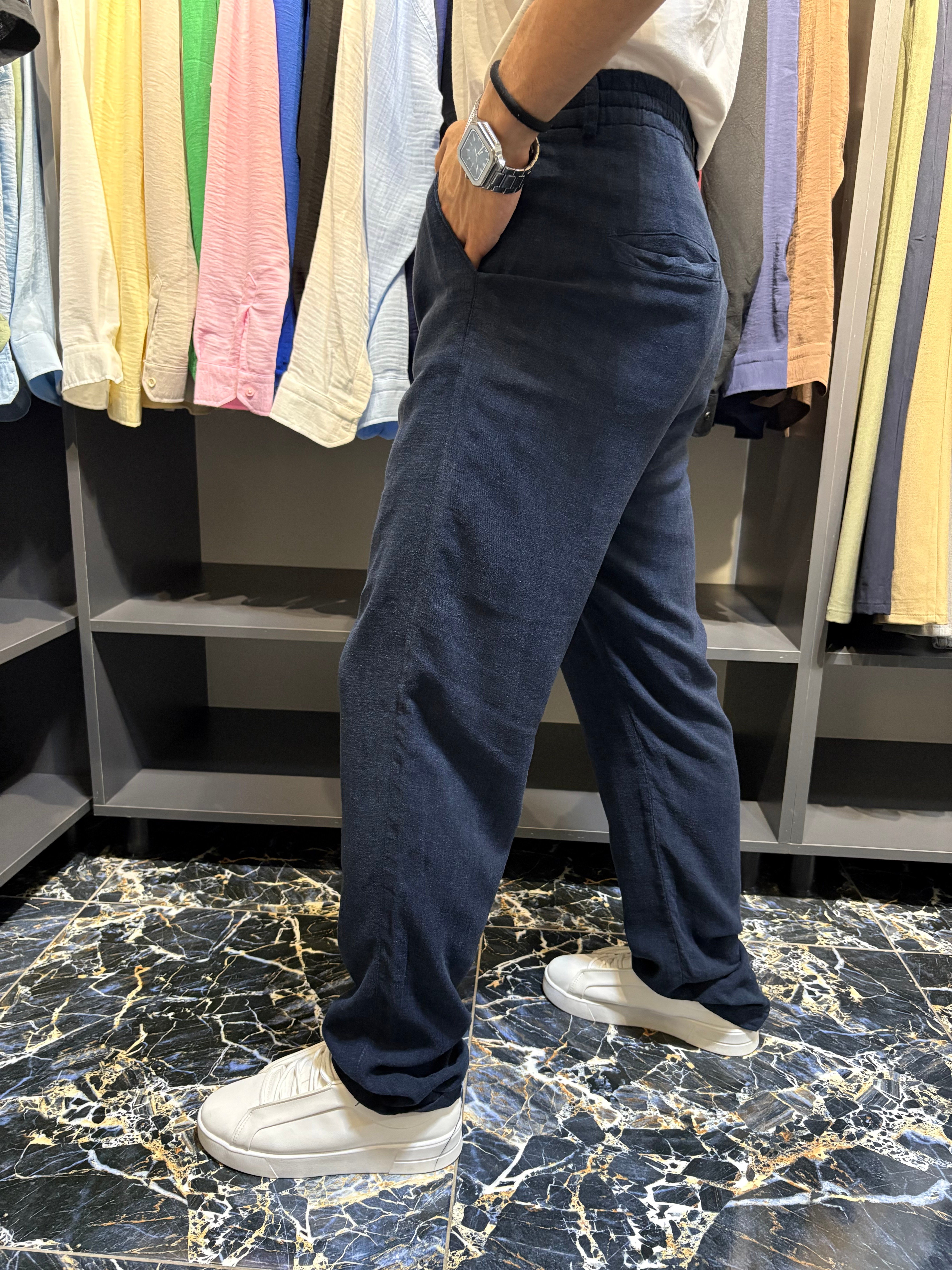We11 Viskon Keten Pantolon Lacivert