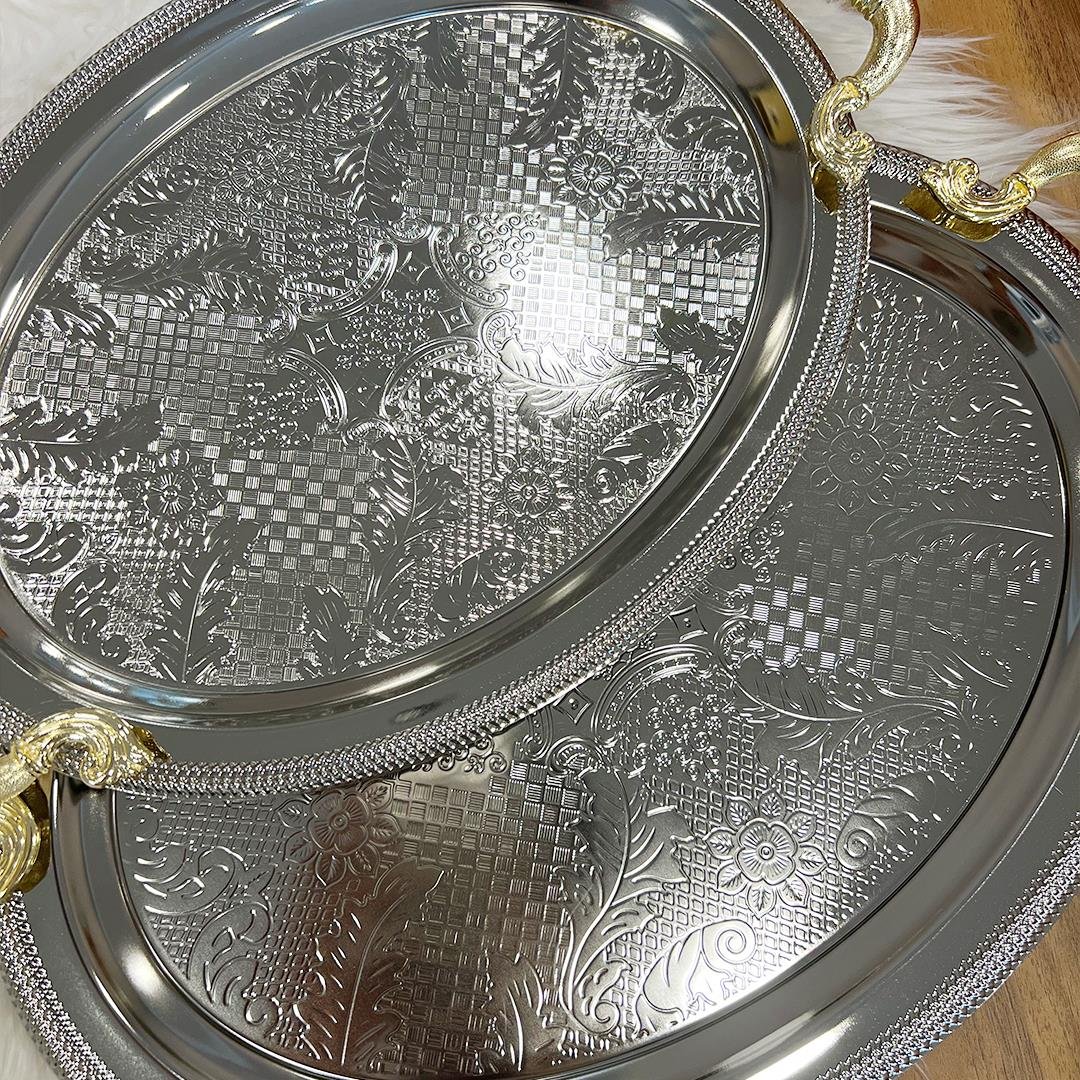 Tepsi2 Li Oval Gümüş Tepsi TR-3857
