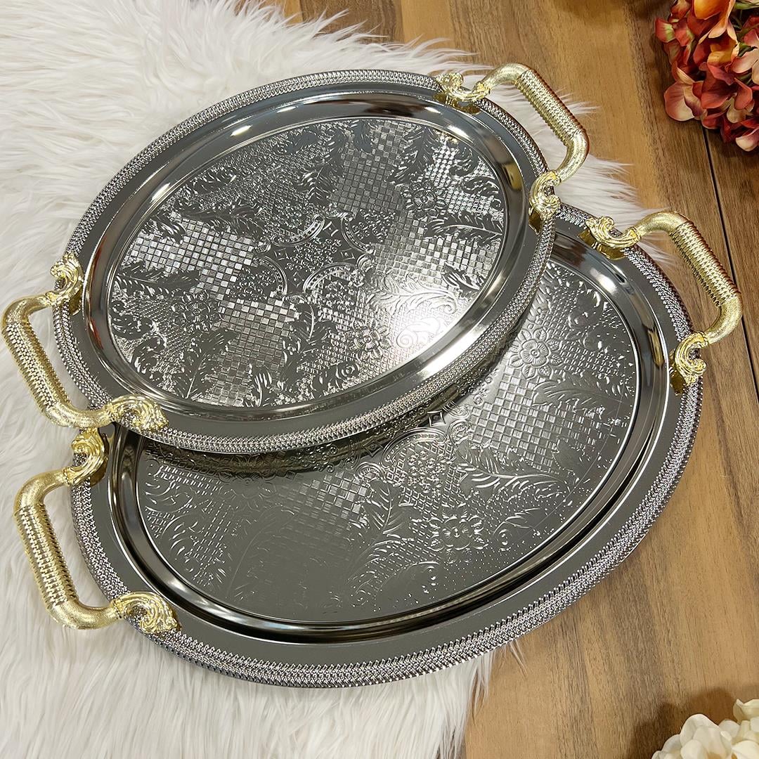 Tepsi2 Li Oval Gümüş Tepsi TR-3857