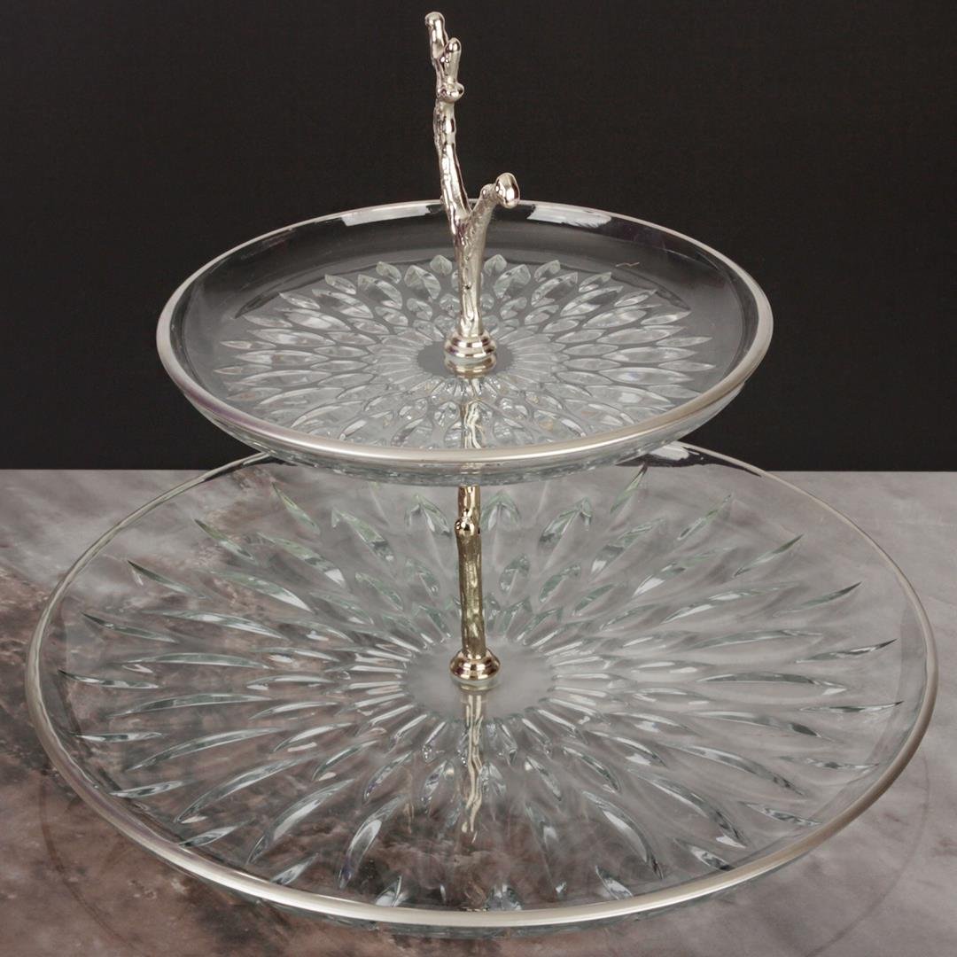 SunumlukArya 2 Katlı Sunum Tabağı - Silver