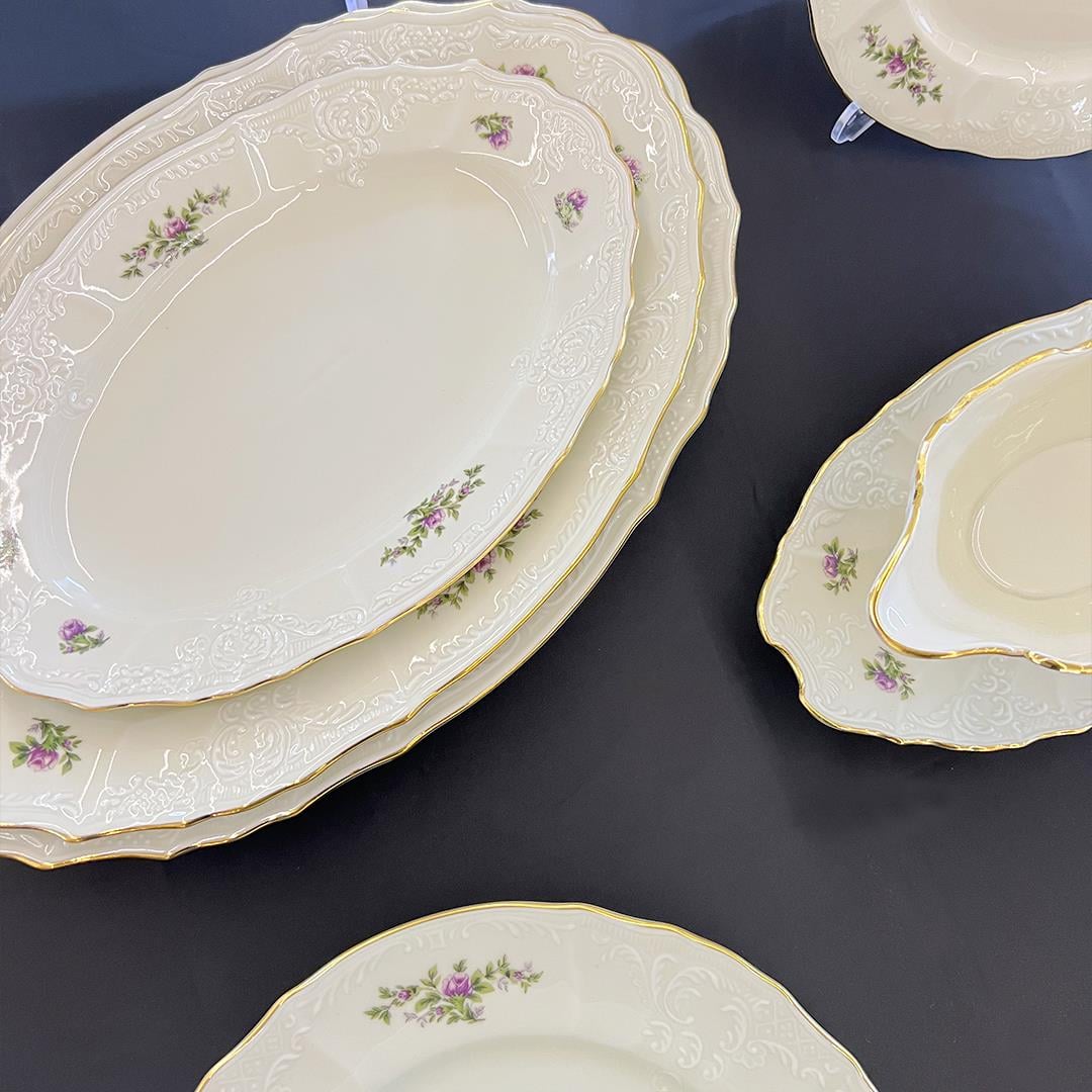 12 Kişilik Porselen Yemek TakımlarıBernadotte Czech Republic Garden 77 Piece Dinner Set Gold
