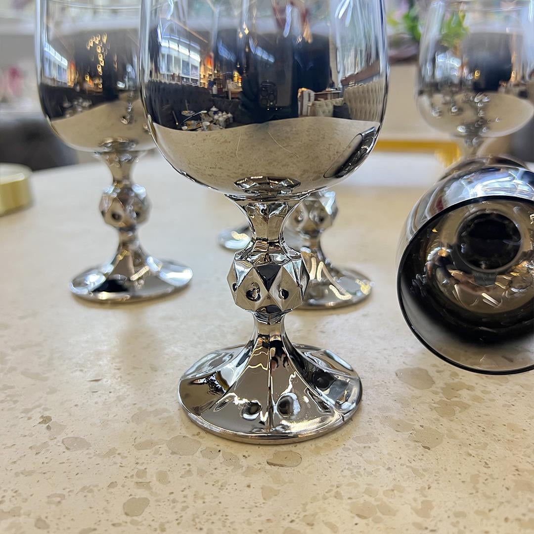 Kahve Yanı BardaklarıBohemia Kristal 6 Lı Bardak Dekorlu Gümüş