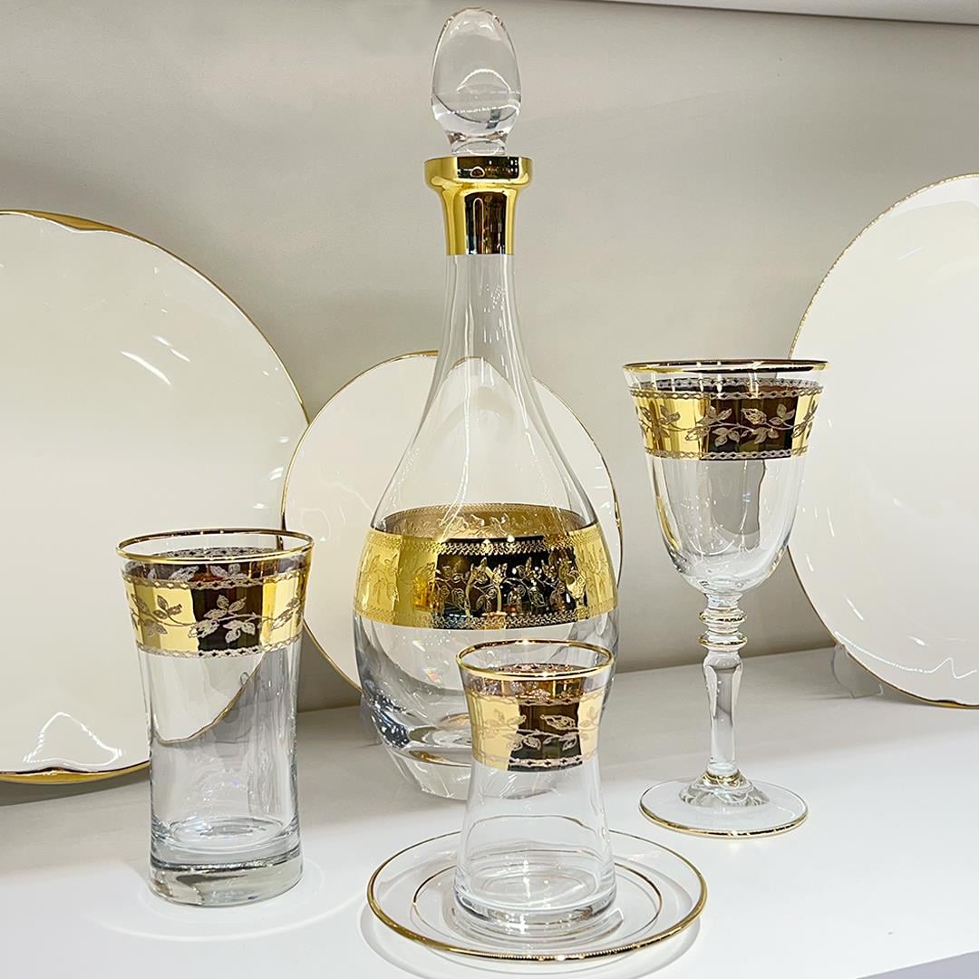 Glassware SetBordur Flower 49 Piece Luxury Glass Set - Gold